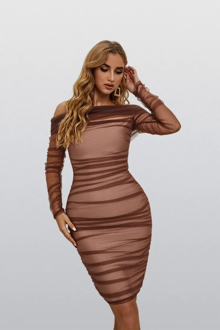 Ashley Brown Satin Ruched Bandage Dress Ashley Brown Satin Ruched Bandage Dress
