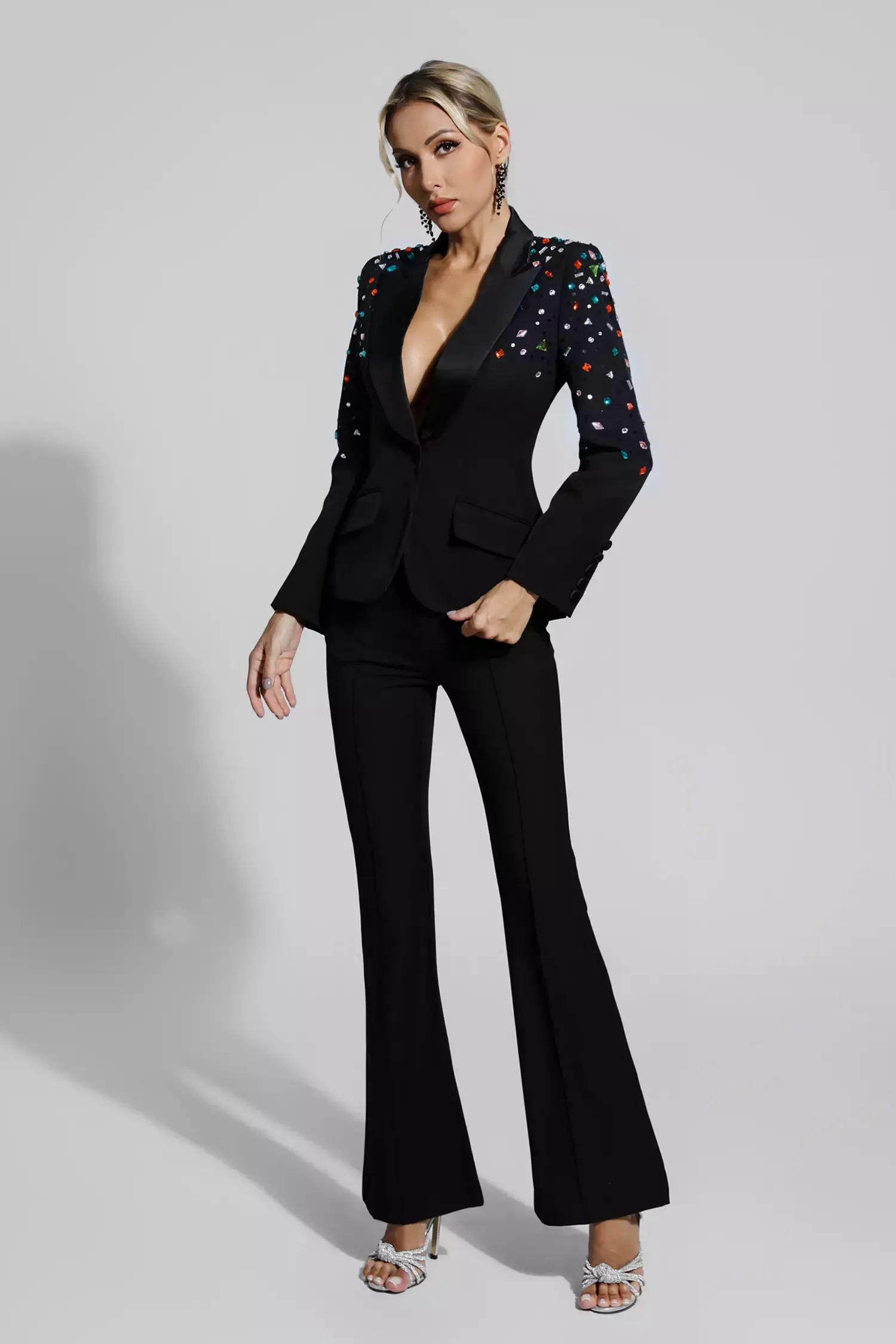 Emely Black Beaded Sequin Diamond Blazer Set Emely Black Beaded Sequin Diamond Blazer Set