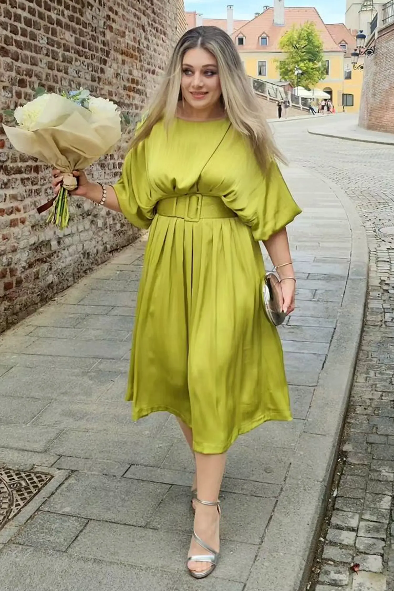 Flora Satin Midi Dress-Light Green Flora Satin Midi Dress-Light Green