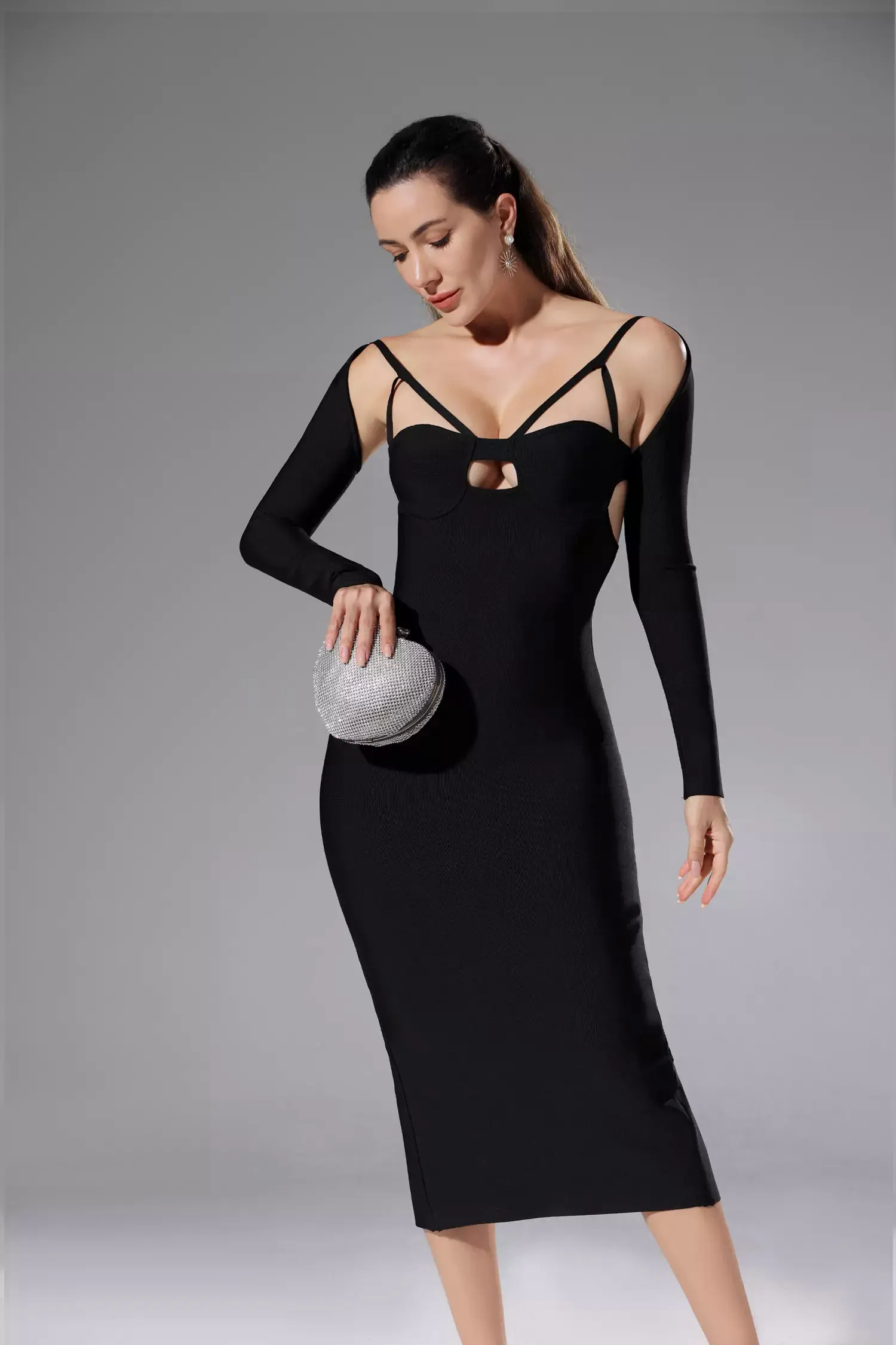 Wren Black Bandage Midi Dress
