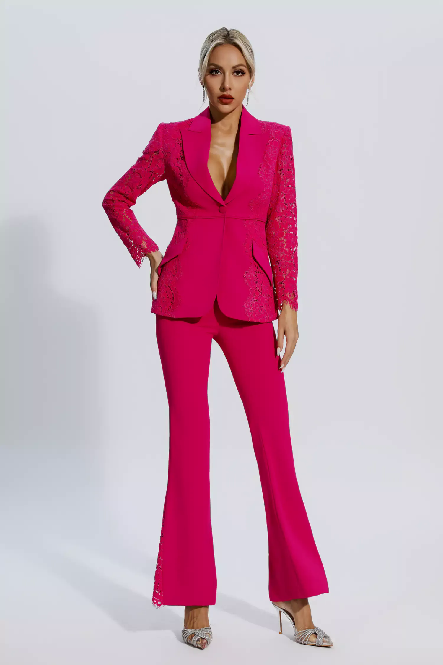 Emory Rose Red Floral Lace Blazer Set Emory Rose Red Floral Lace Blazer Set