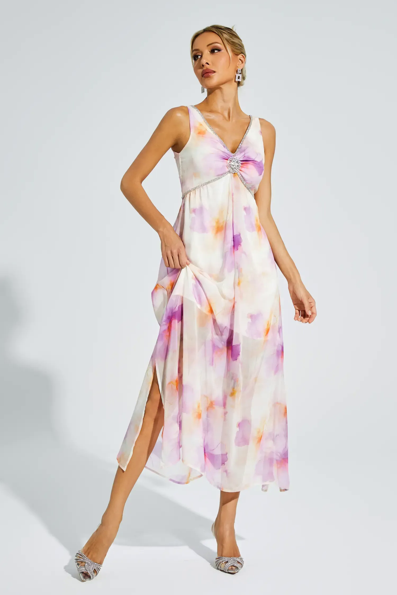Tyler Purple Diamond V neck Midi Dress Tyler Purple Diamond V neck Midi Dress