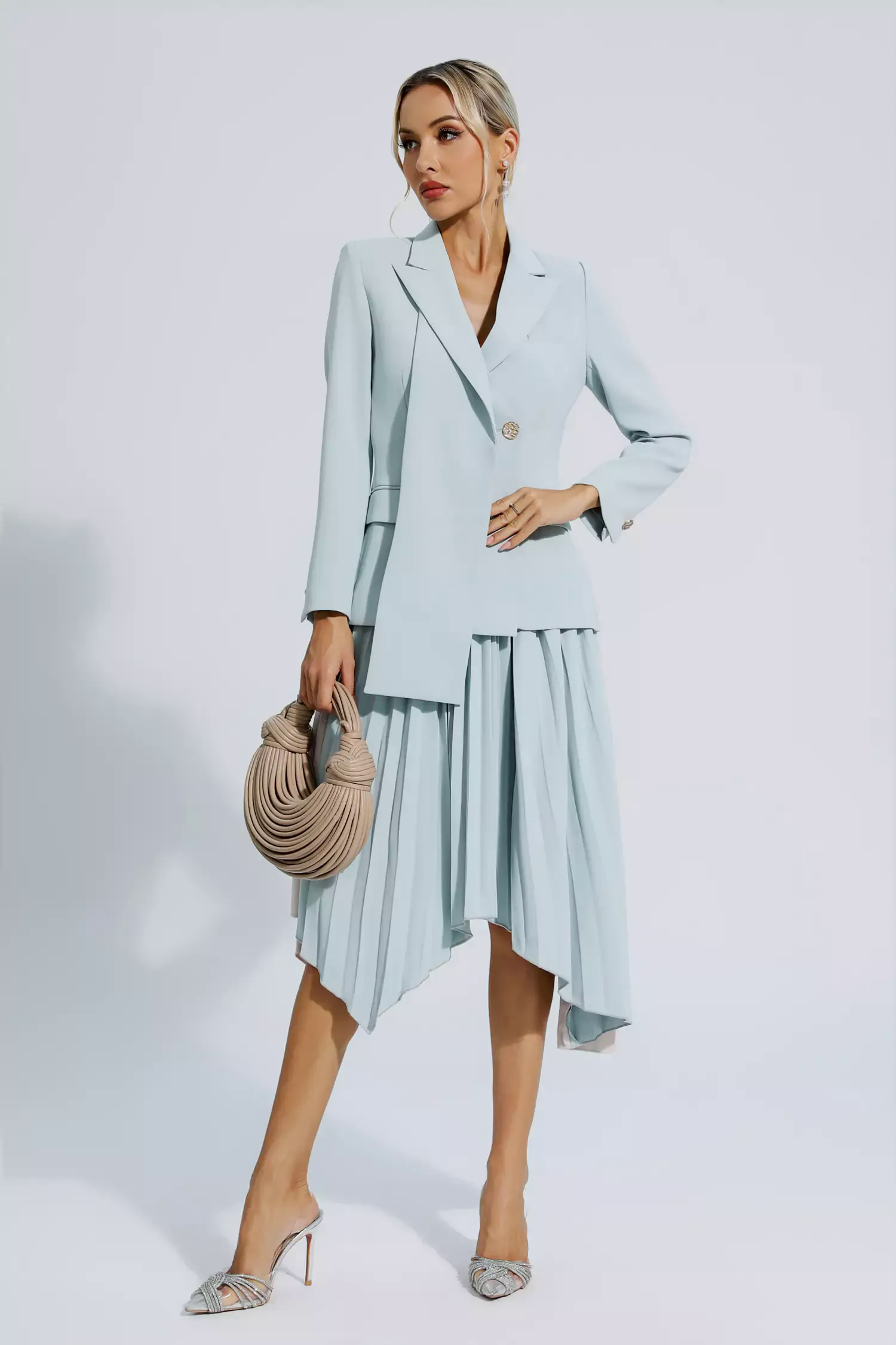 Blaire Gray Ruched Blazer Set