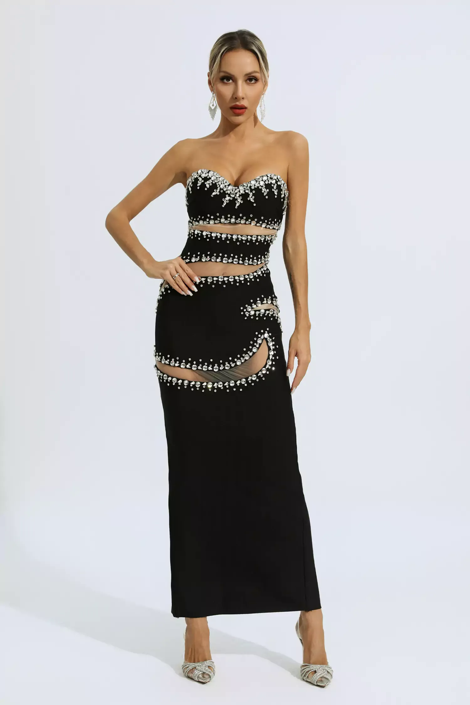 Nala Black Beading Mesh Bandage Dress Nala Black Beading Mesh Bandage Dress