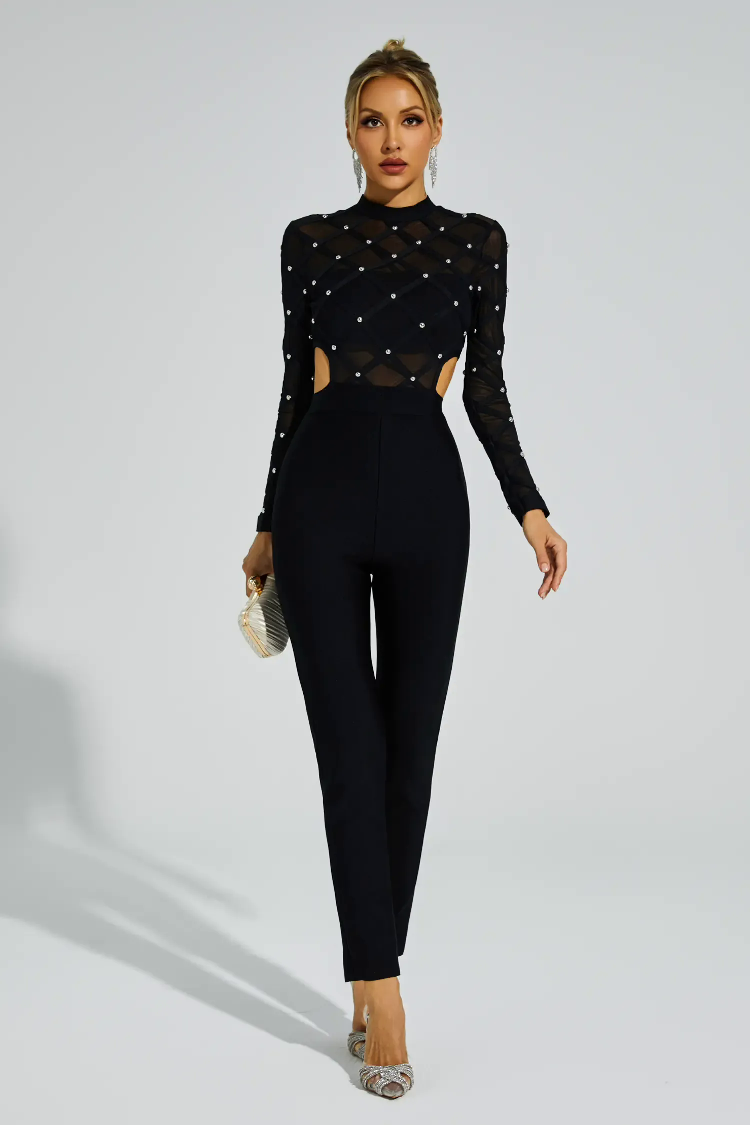 Carr Black Beaded Cut Out Jumpsuit Carr Black Beaded Cut Out Jumpsuit
