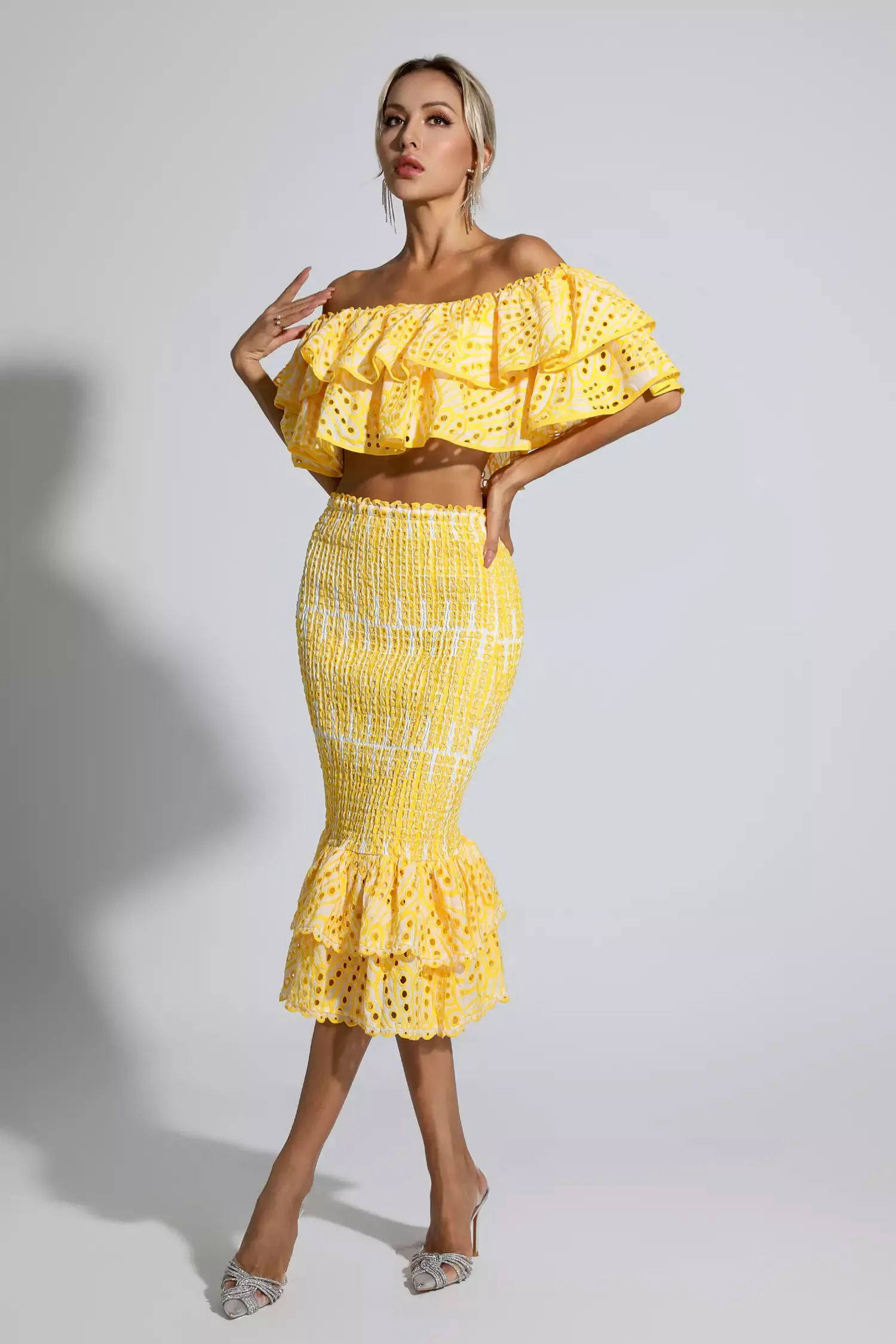 Anaya Yellow Cutout Ruffle Set Anaya Yellow Cutout Ruffle Set