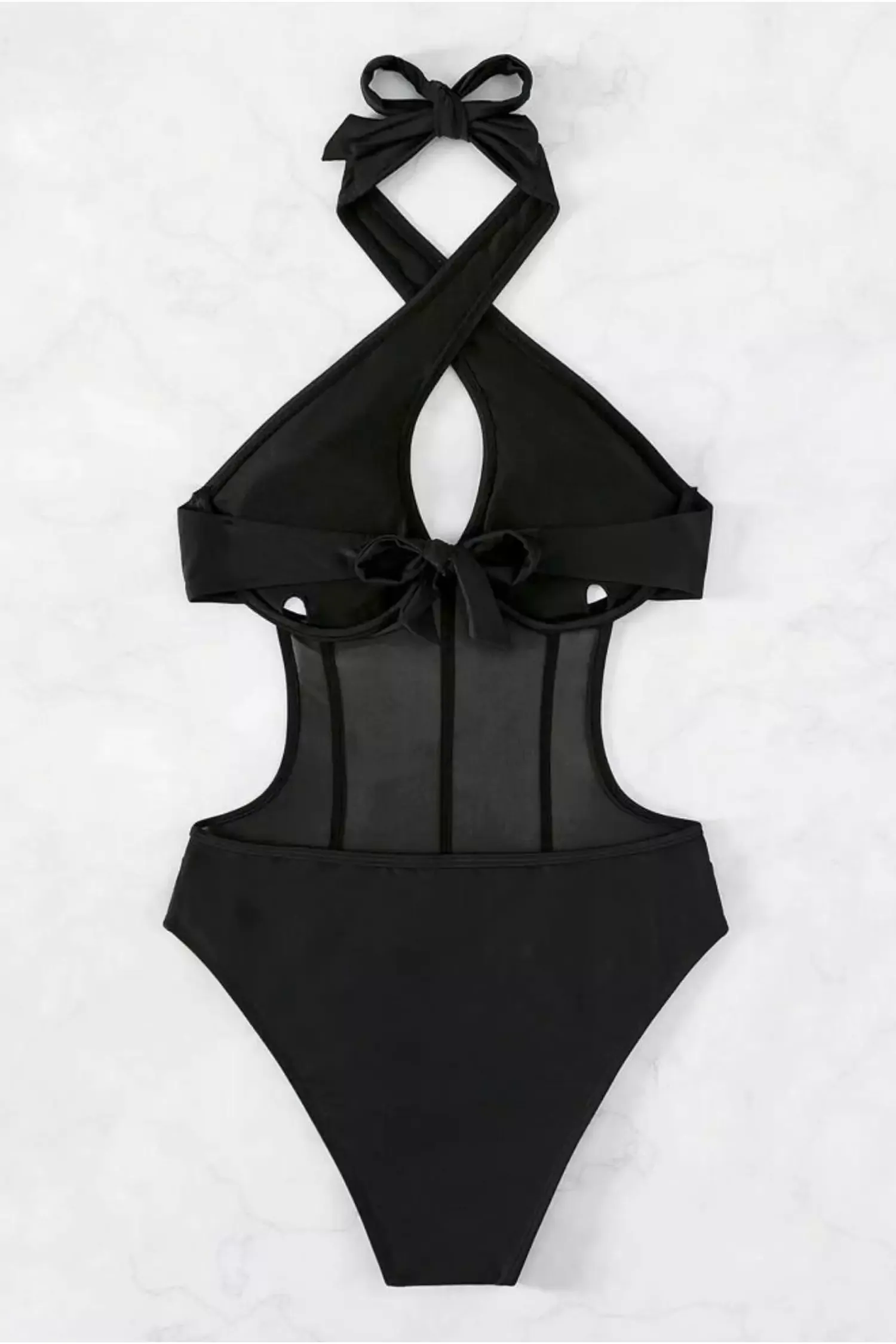Burke Black Halter Mesh One Piece Swimwear