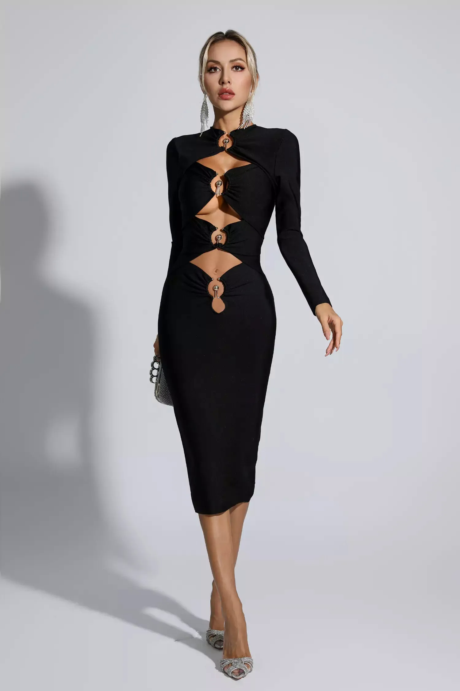 Addilyn Black Hollow Out Bandage Midi Dress Addilyn Black Hollow Out Bandage Midi Dress