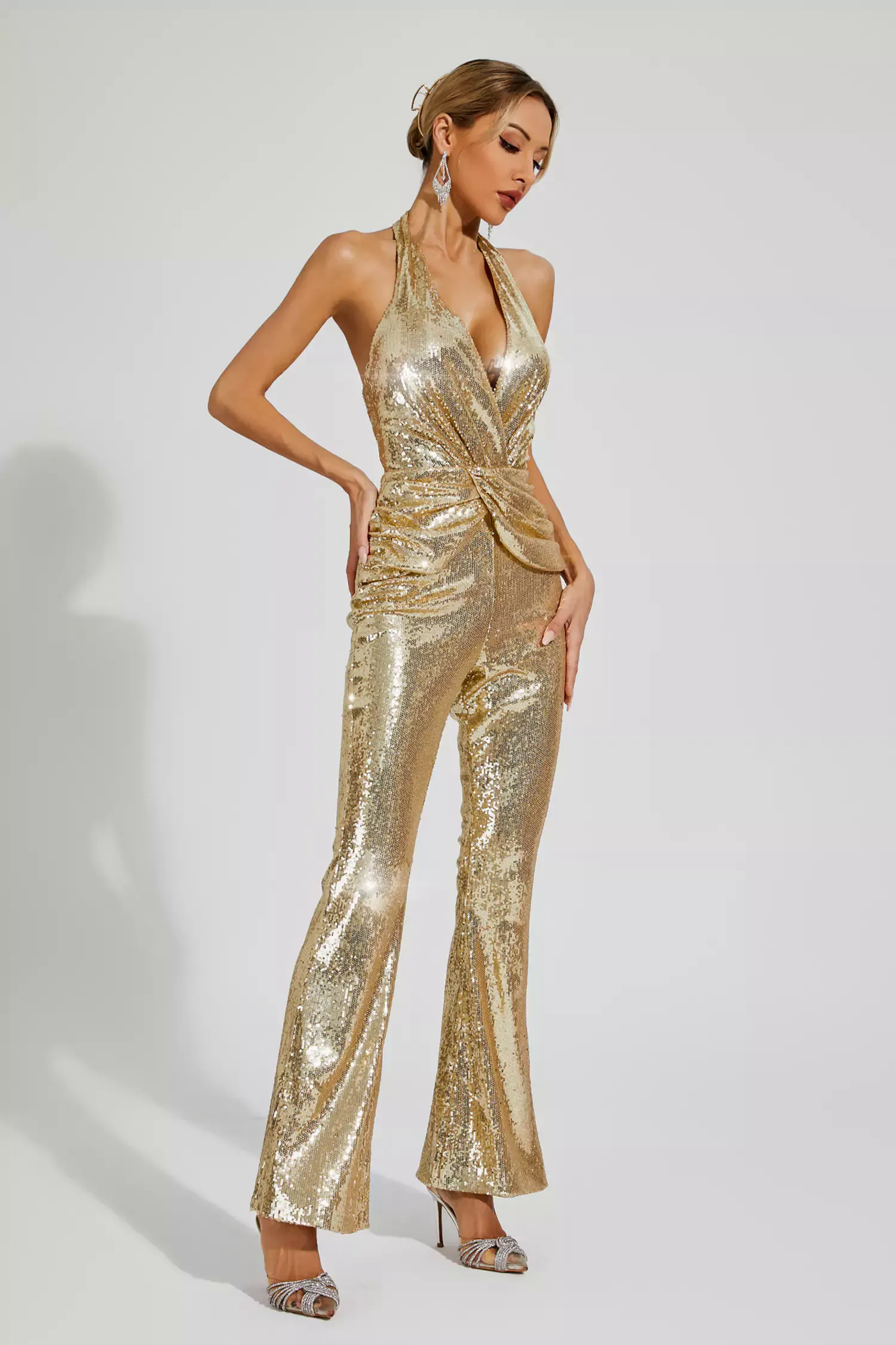 Kelly Gold Sequins Halter Jumpsuit Kelly Gold Sequins Halter Jumpsuit