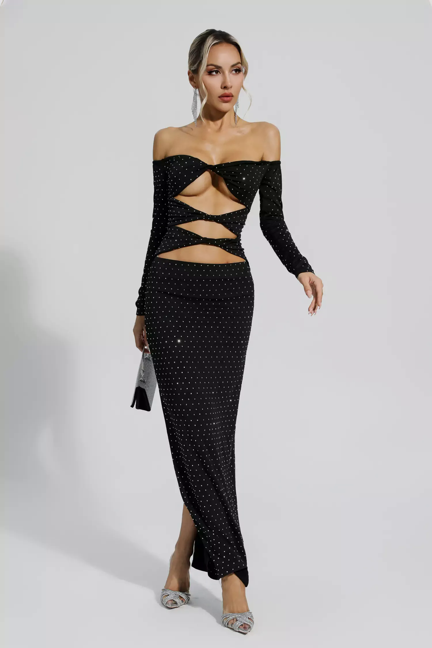 Kataleya Black Diamond Embellishment Cut Out Dress Kataleya Black Diamond Embellishment Cut Out Dress