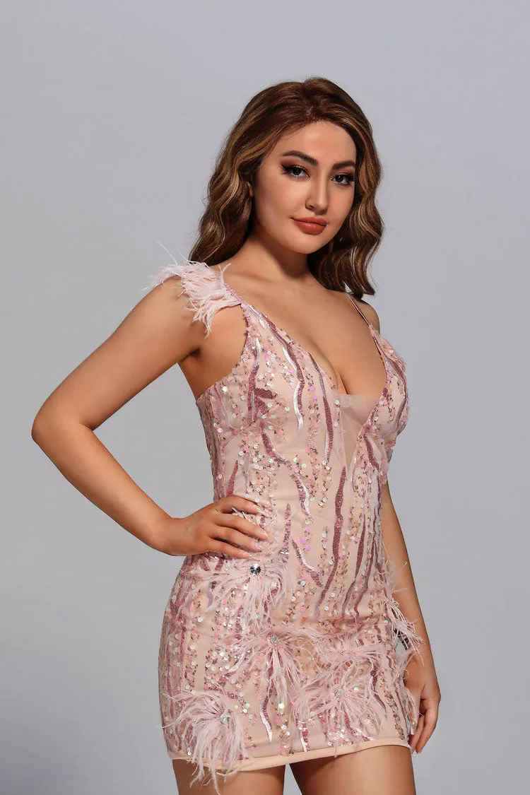 Camila Pink Feather Diamante Dress