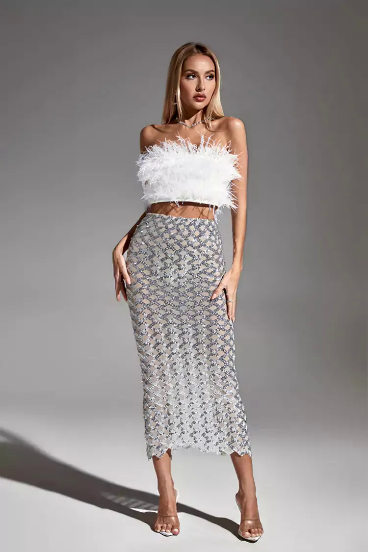 Blake White Feather Sequin Bandage Set