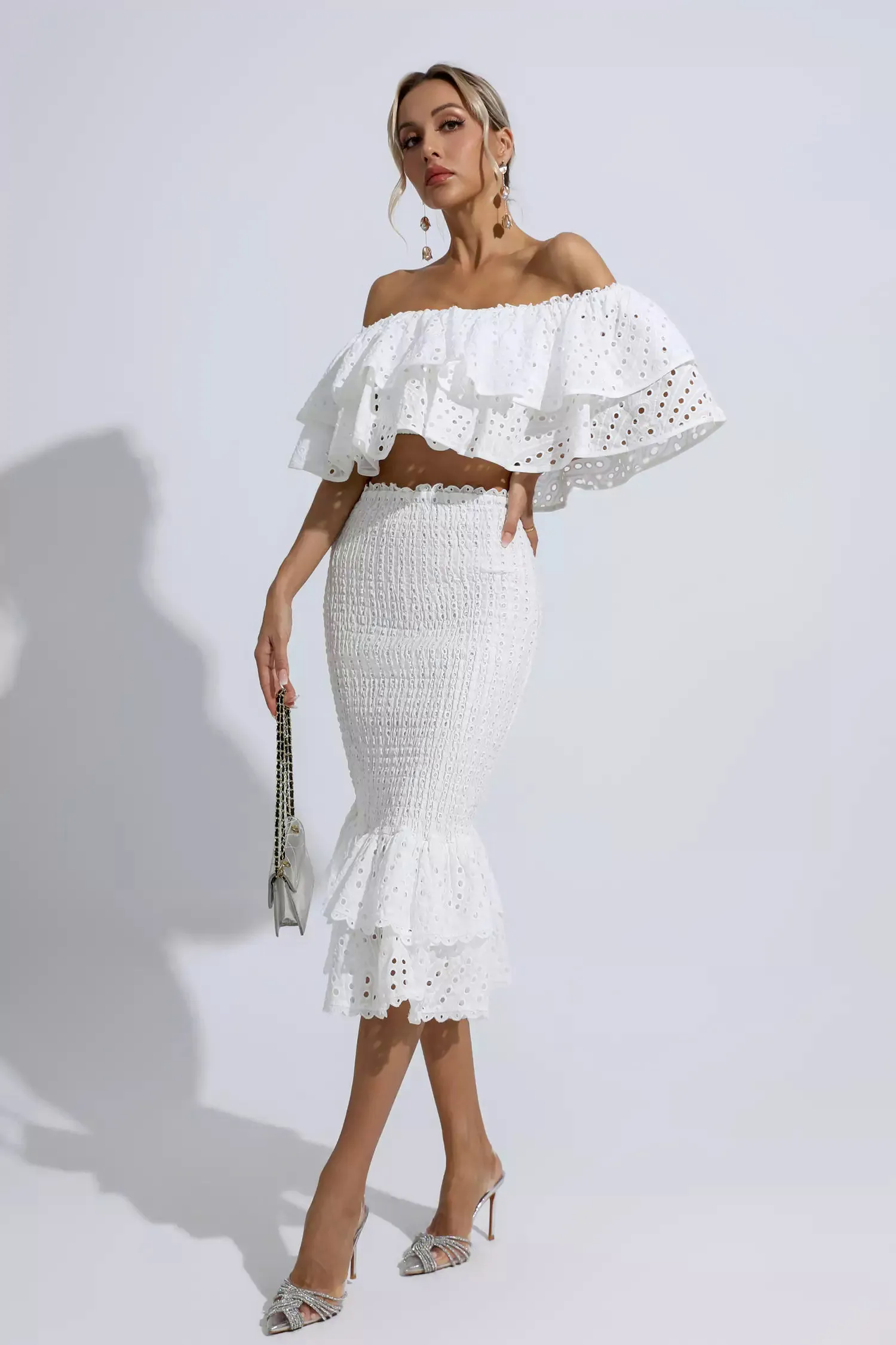 Anaya White Cutout Ruffle Set Anaya White Cutout Ruffle Set