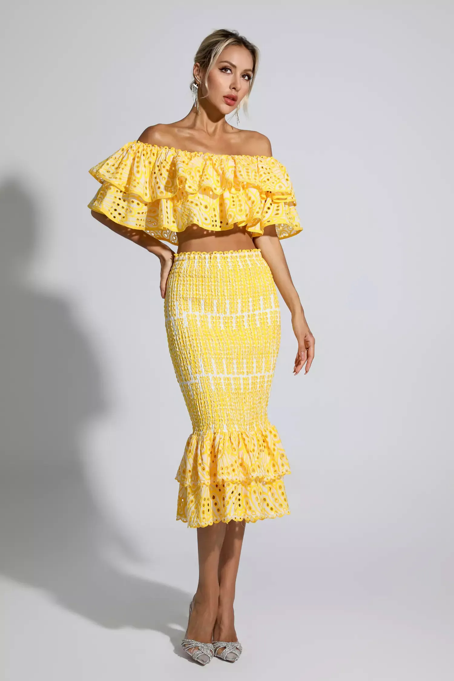Anaya Yellow Cutout Ruffle Set Anaya Yellow Cutout Ruffle Set