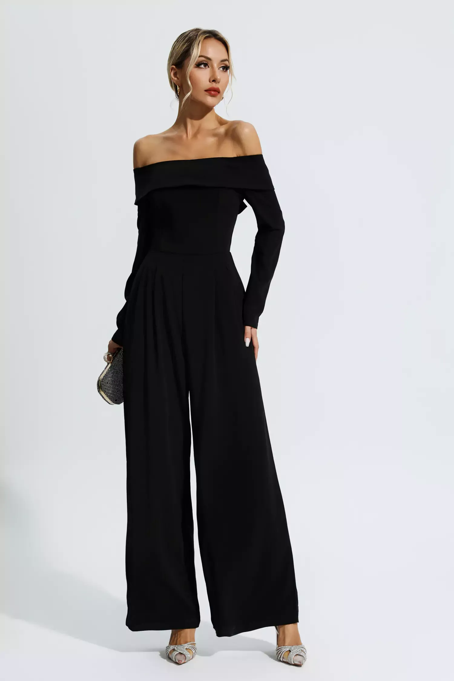 Cassidy Black Off Shoulder Drape Jumpsuit