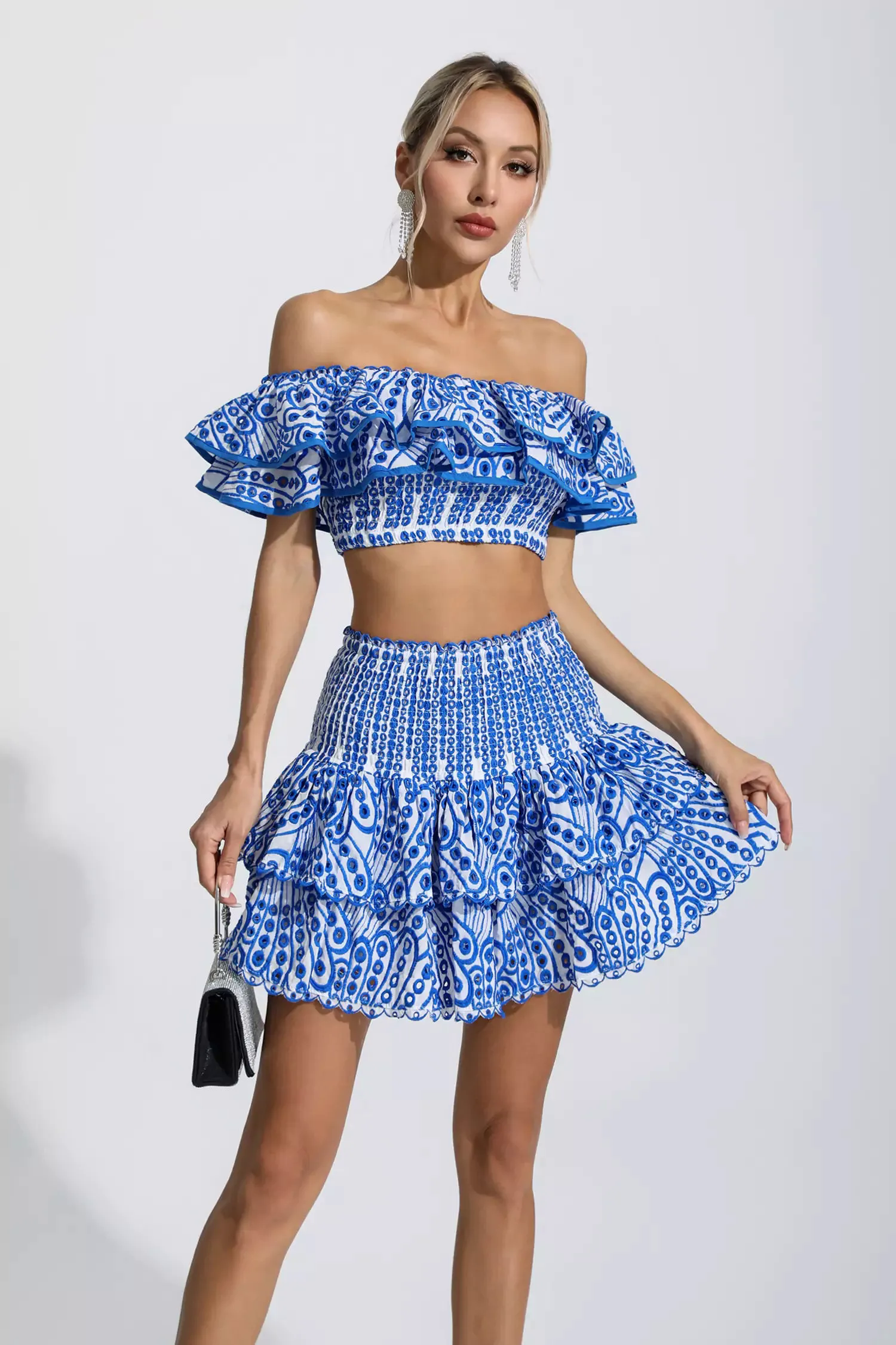 Dorothy Blue Floral Ruffle Off-Shoulder Set Dorothy Blue Floral Ruffle Off-Shoulder Set