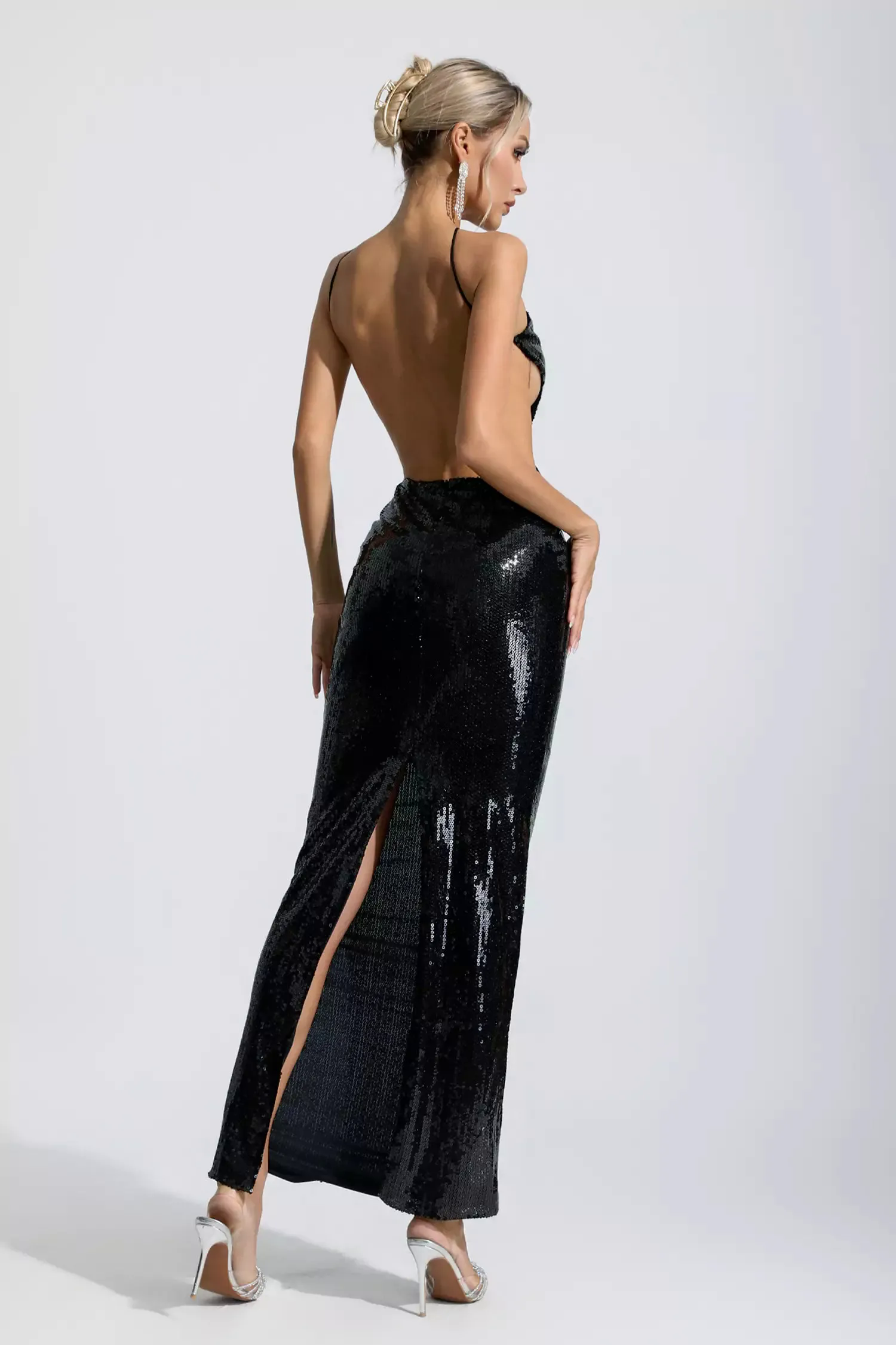 Jimena Black Sequin Trim Maxi Dress Jimena Black Sequin Trim Maxi Dress