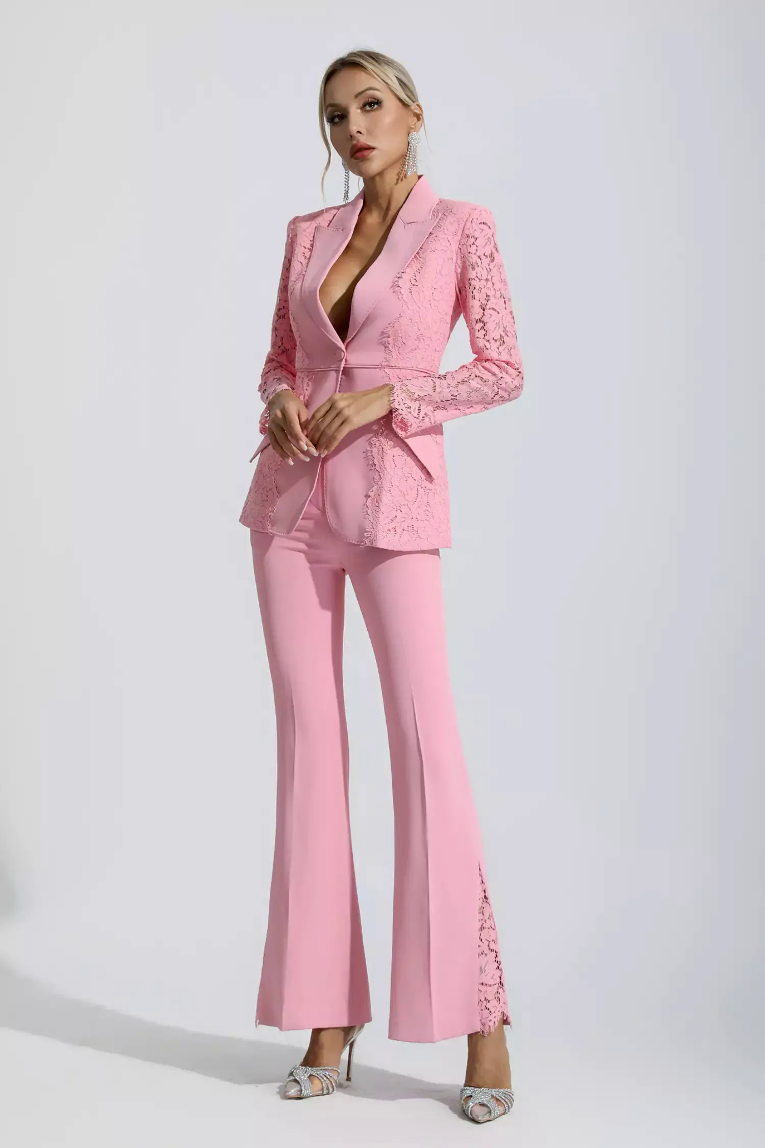 Emory Pink Floral Lace Blazer Set Emory Pink Floral Lace Blazer Set