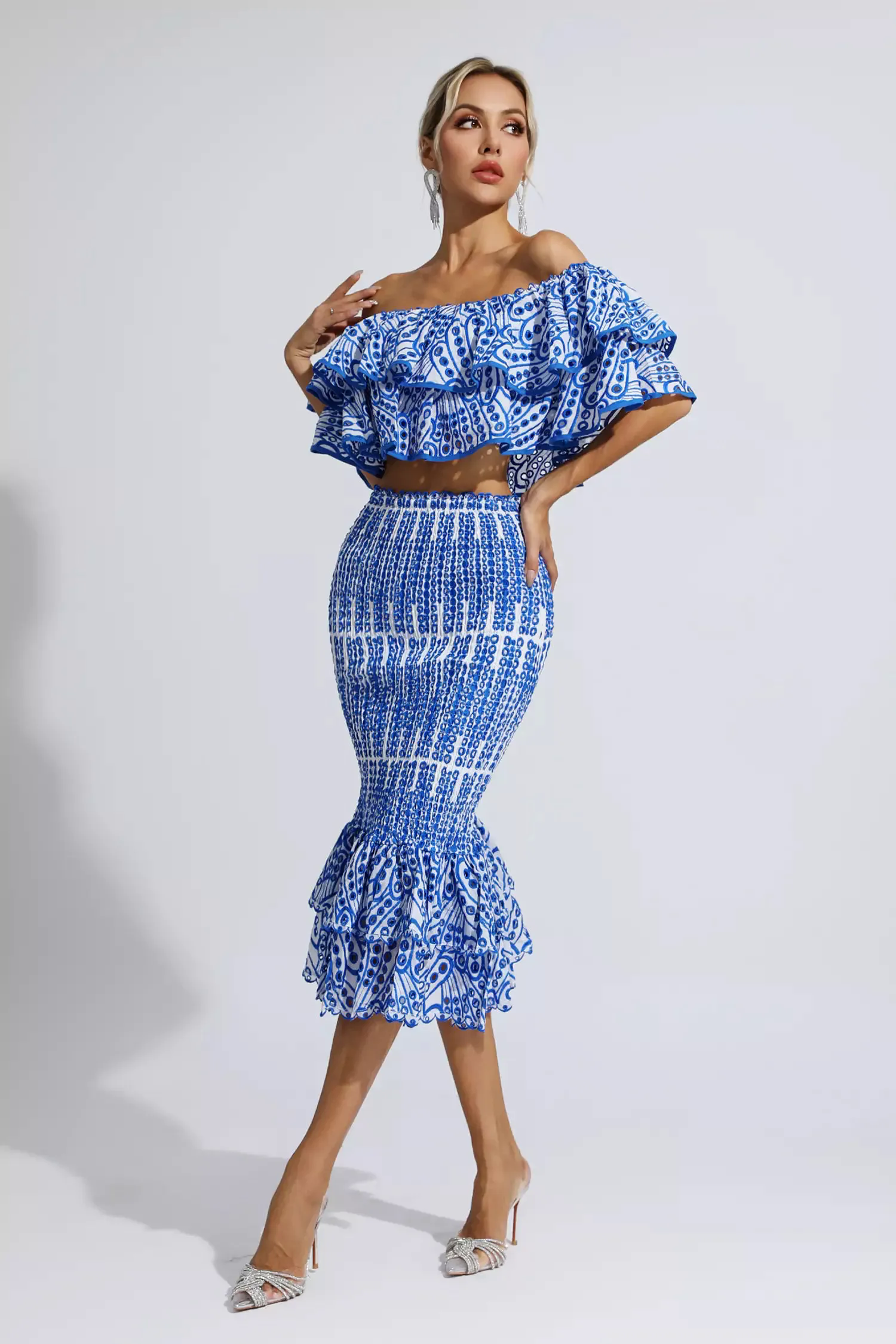 Anaya Blue Cutout Ruffle Set