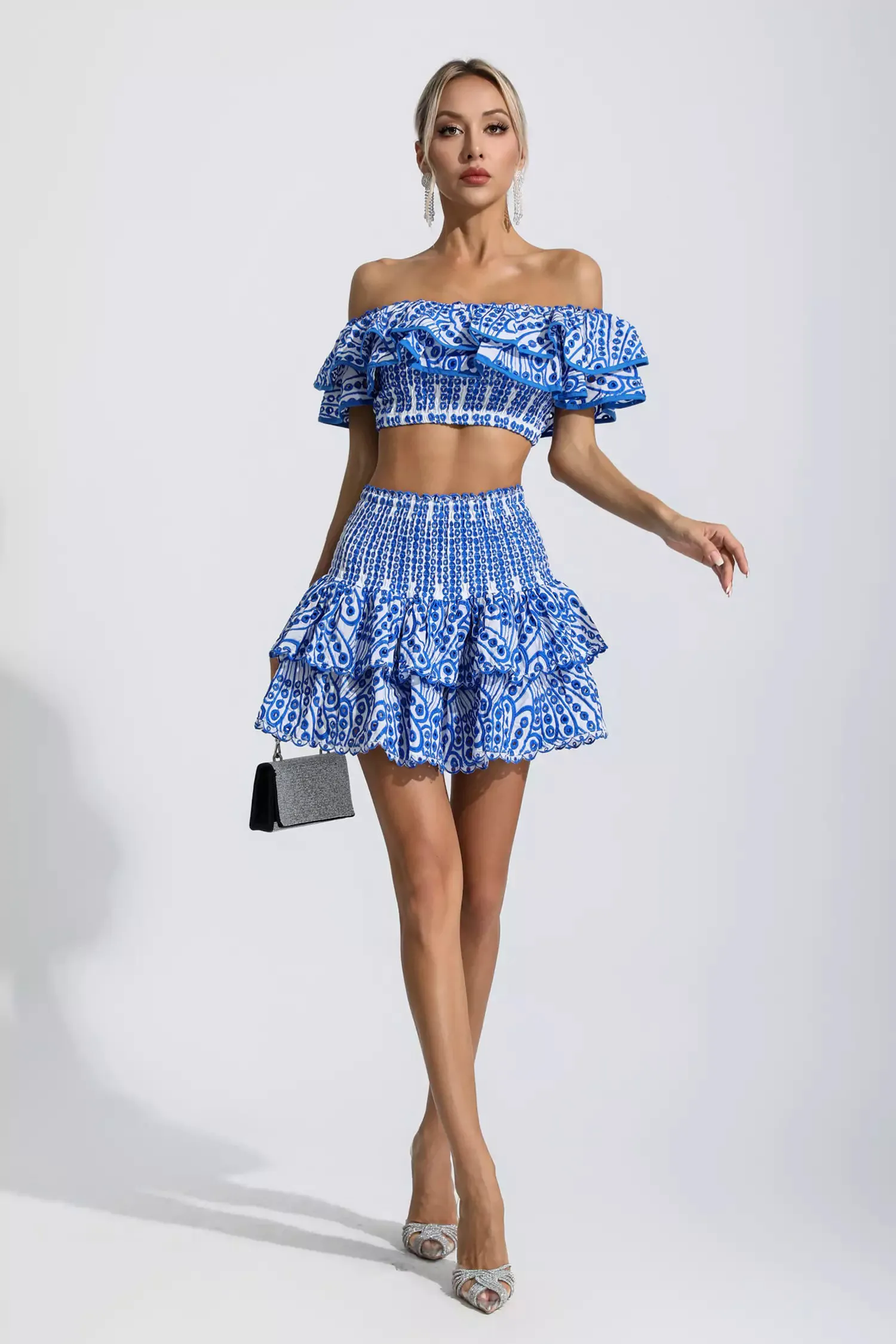 Dorothy Blue Floral Ruffle Off-Shoulder Set Dorothy Blue Floral Ruffle Off-Shoulder Set