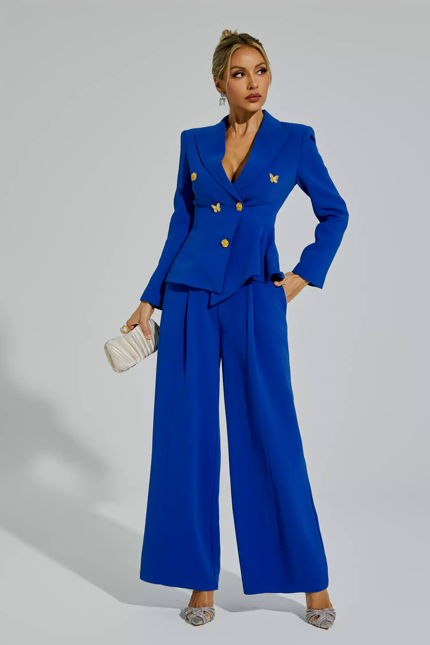 Viola Blue Butterflies Button Blazer Set Viola Blue Butterflies Button Blazer Set