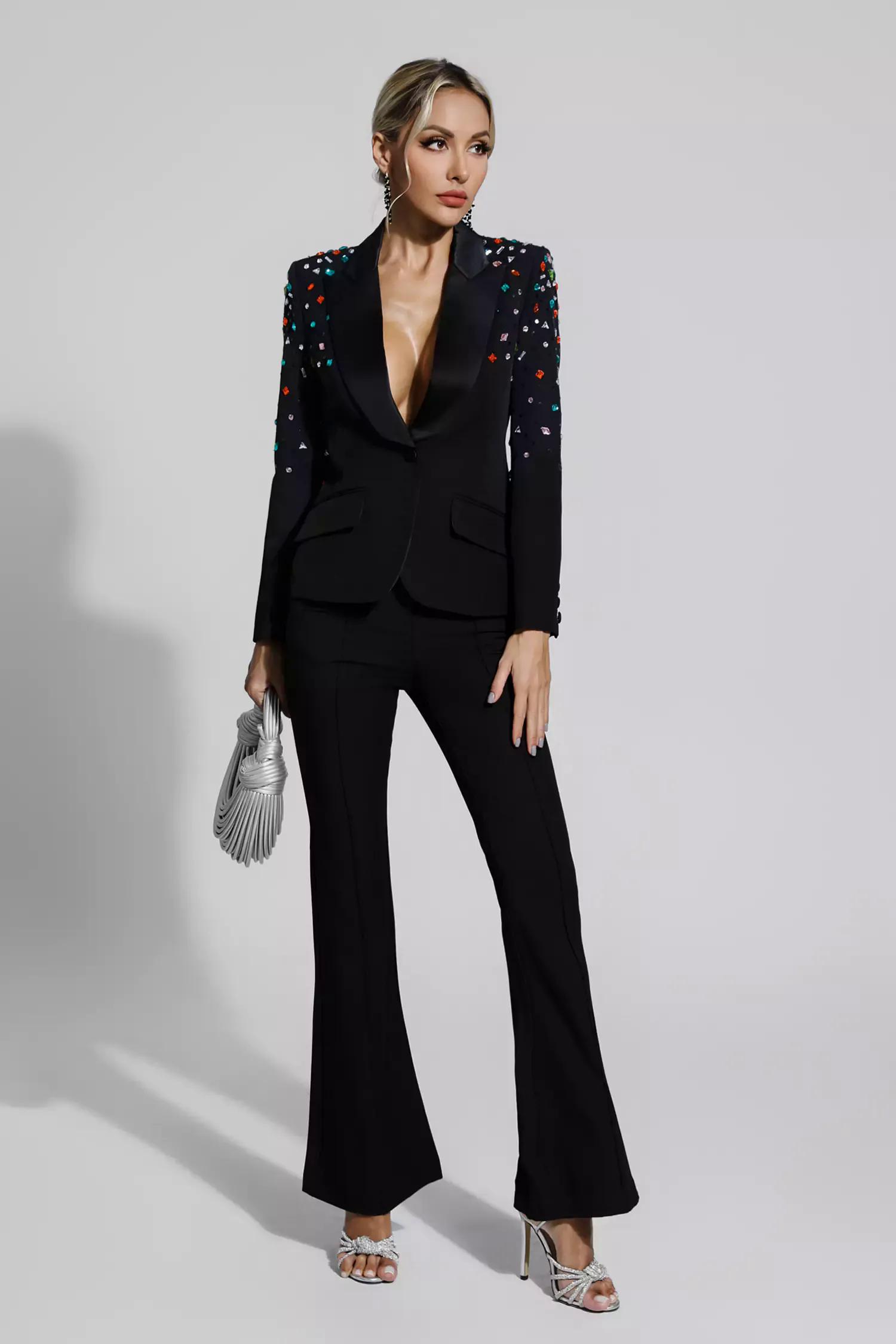 Emely Black Beaded Sequin Diamond Blazer Set Emely Black Beaded Sequin Diamond Blazer Set