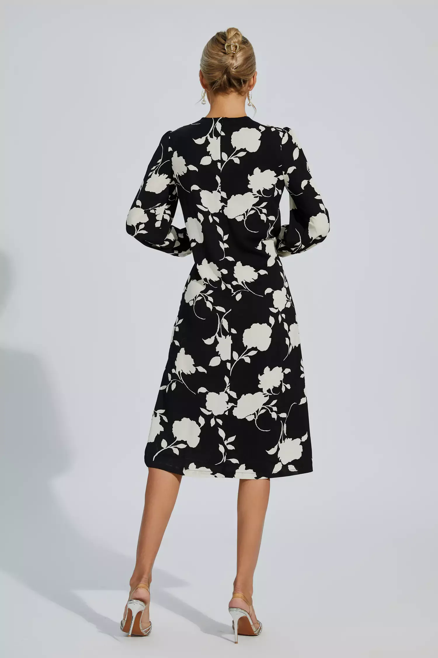 Galilea Black Floral Girded Midi Dress Galilea Black Floral Girded Midi Dress