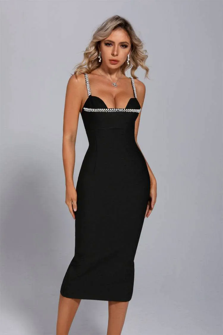 Isla Black Pearl Sling Bodycon Midi Dress