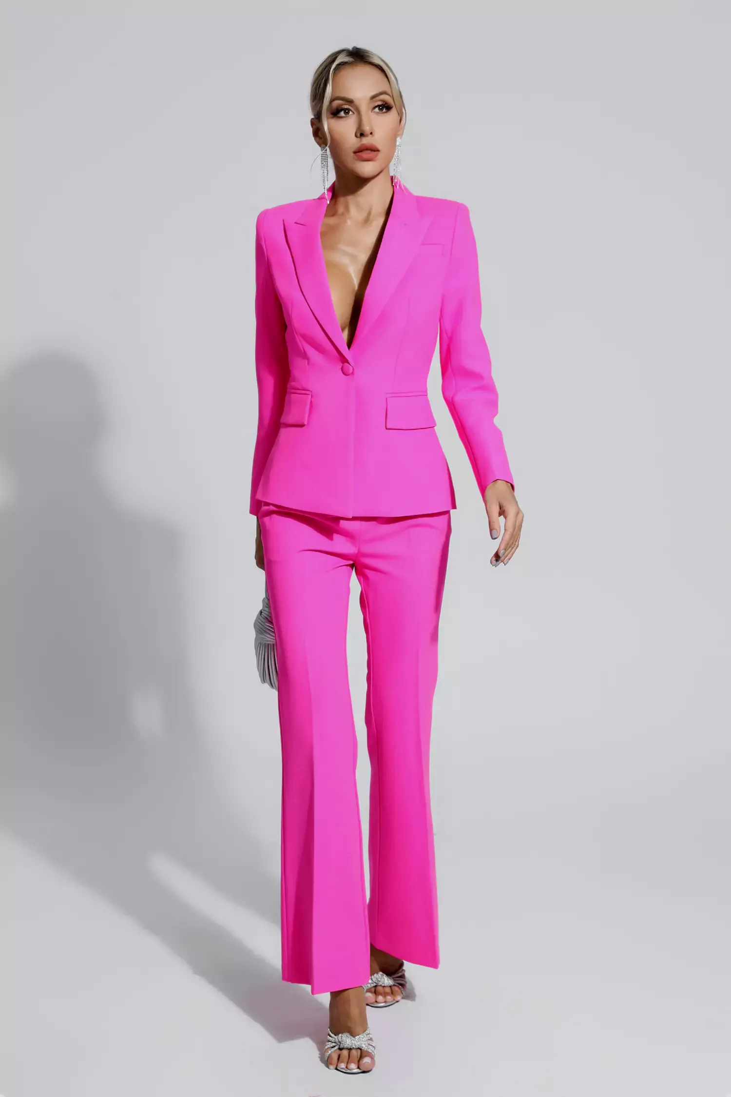 Lennox Pink V-neck Long Sleeve Blazer Set