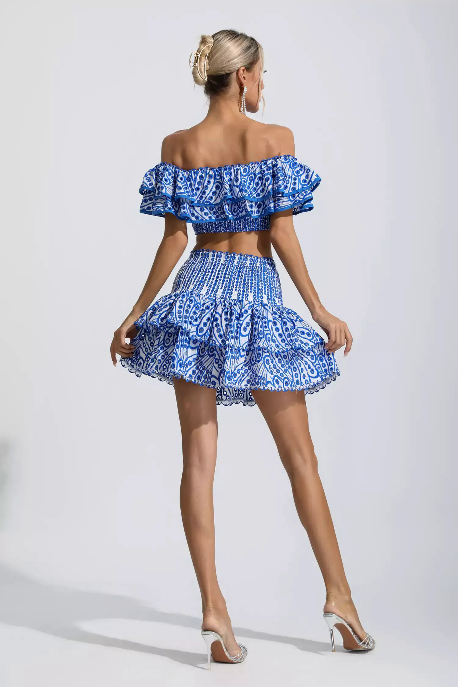 Dorothy Blue Floral Ruffle Off-Shoulder Set Dorothy Blue Floral Ruffle Off-Shoulder Set