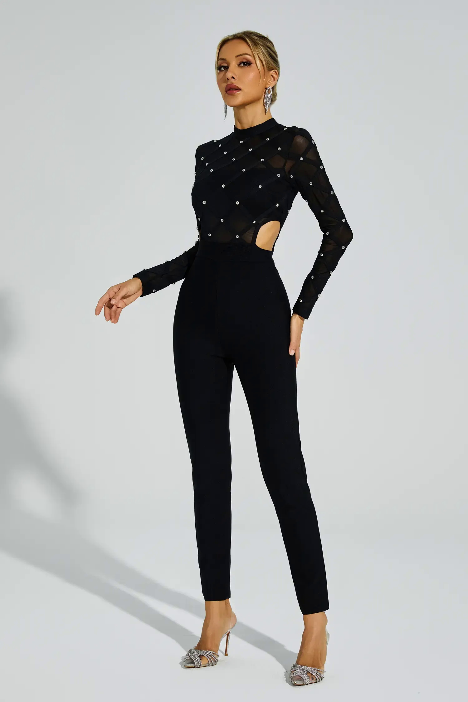 Carr Black Beaded Cut Out Jumpsuit Carr Black Beaded Cut Out Jumpsuit