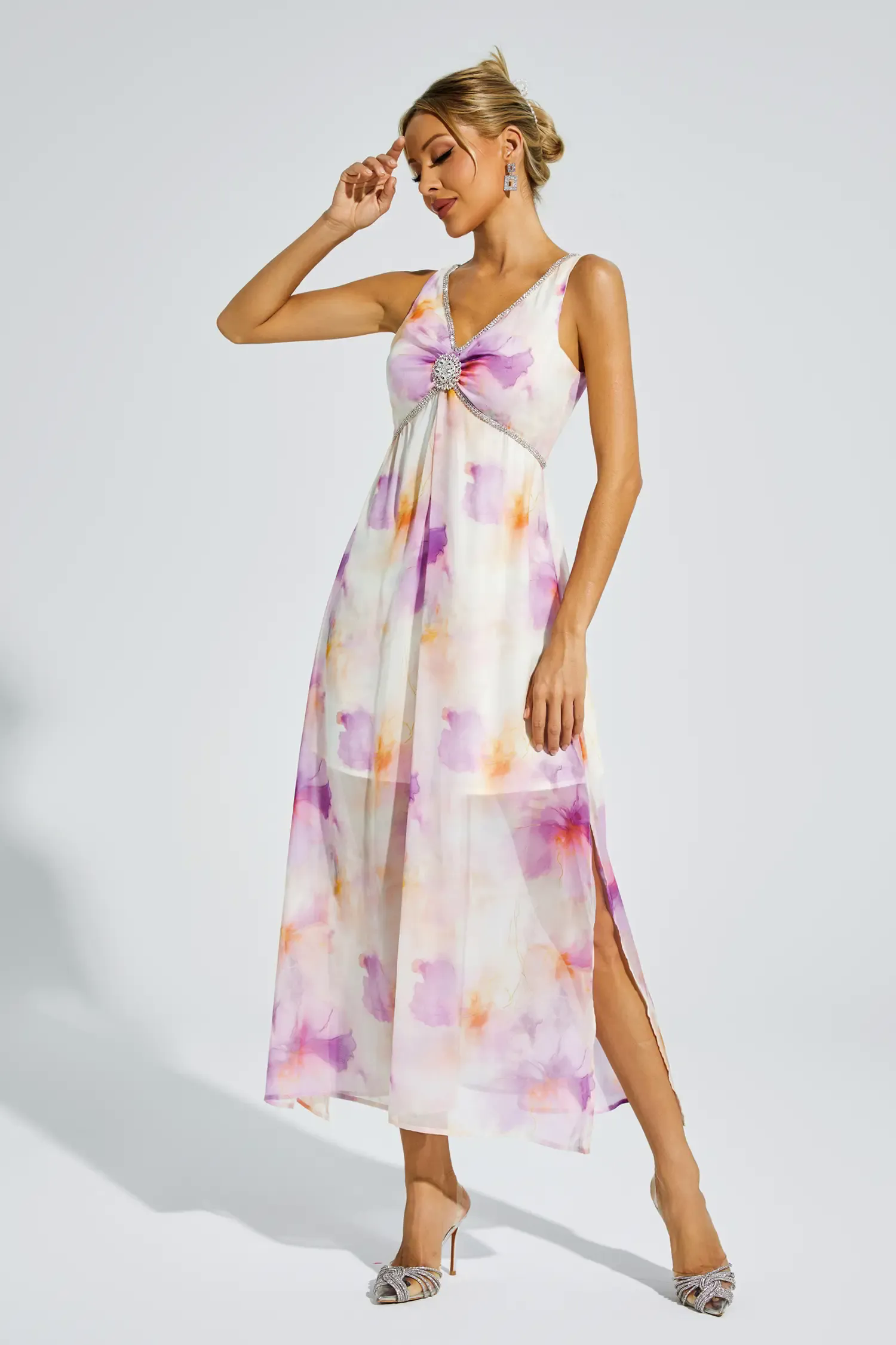 Tyler Purple Diamond V neck Midi Dress Tyler Purple Diamond V neck Midi Dress