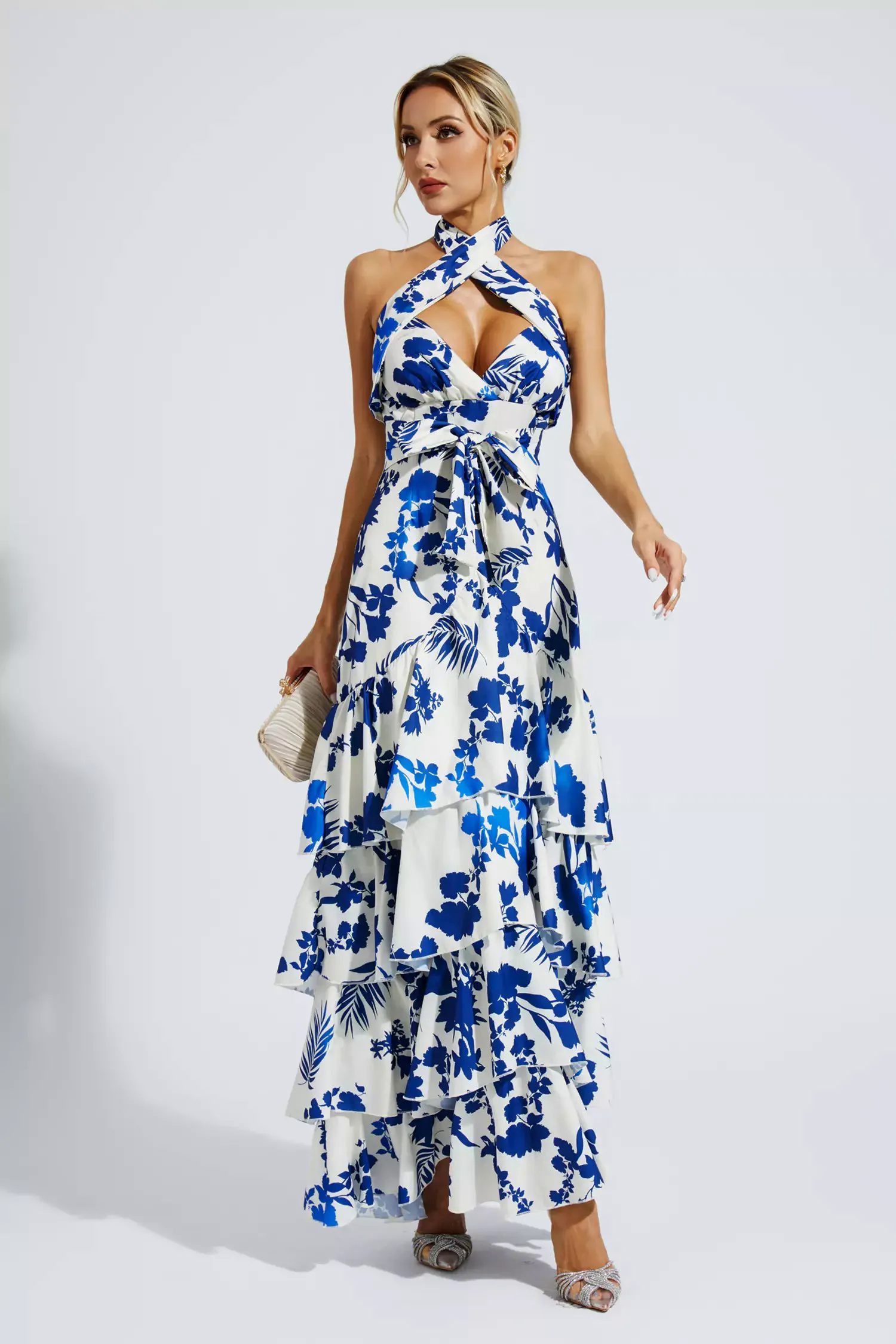Mae Bohemian Lace-up Maxi Dress-Blue Mae Bohemian Lace-up Maxi Dress-Blue