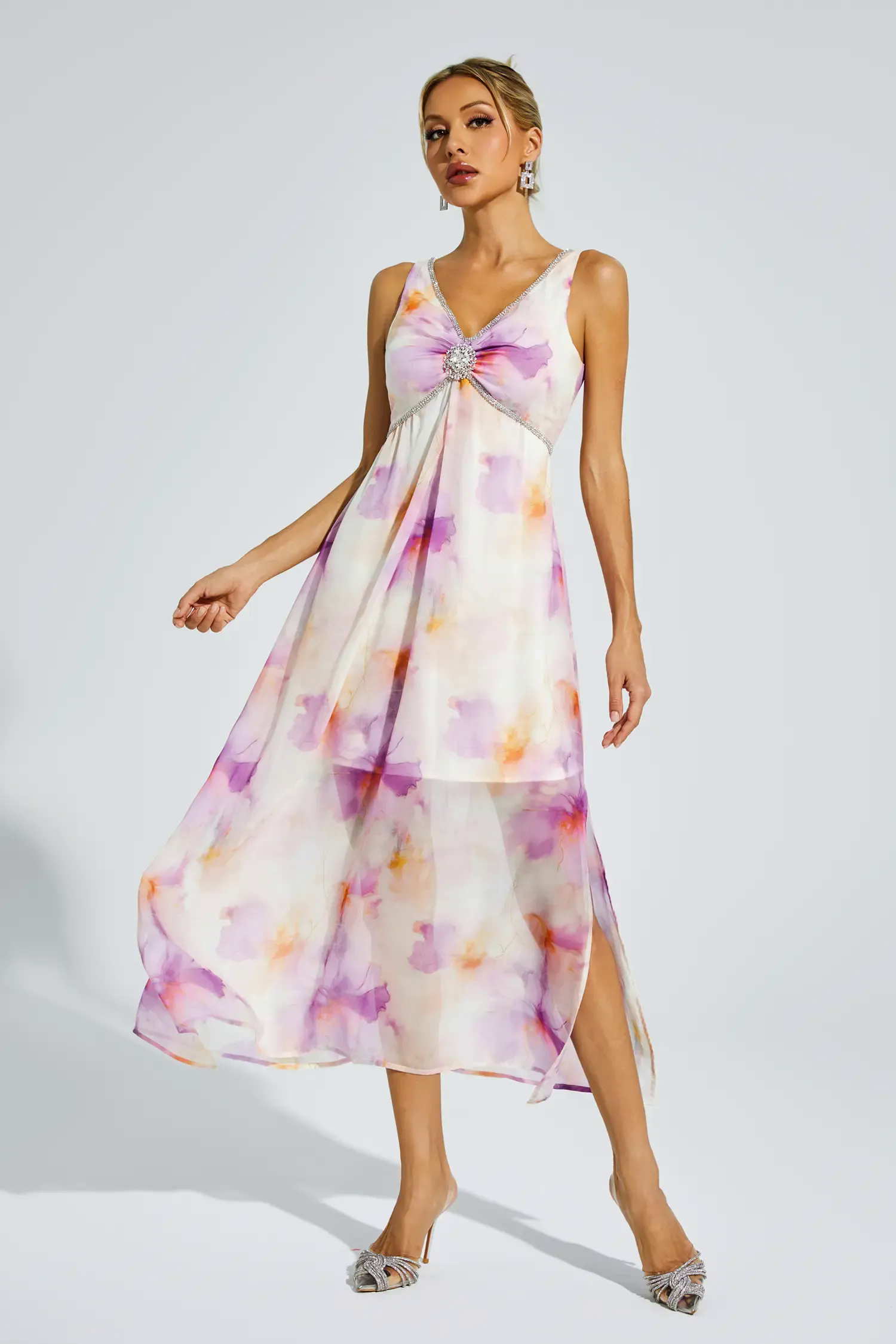 Tyler Purple Diamond V neck Midi Dress Tyler Purple Diamond V neck Midi Dress