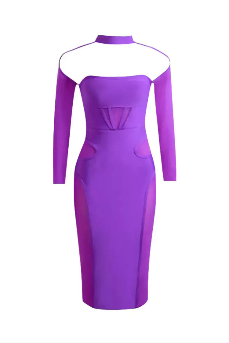 Noa Purple Mesh Bandage Midi Dress Noa Purple Mesh Bandage Midi Dress