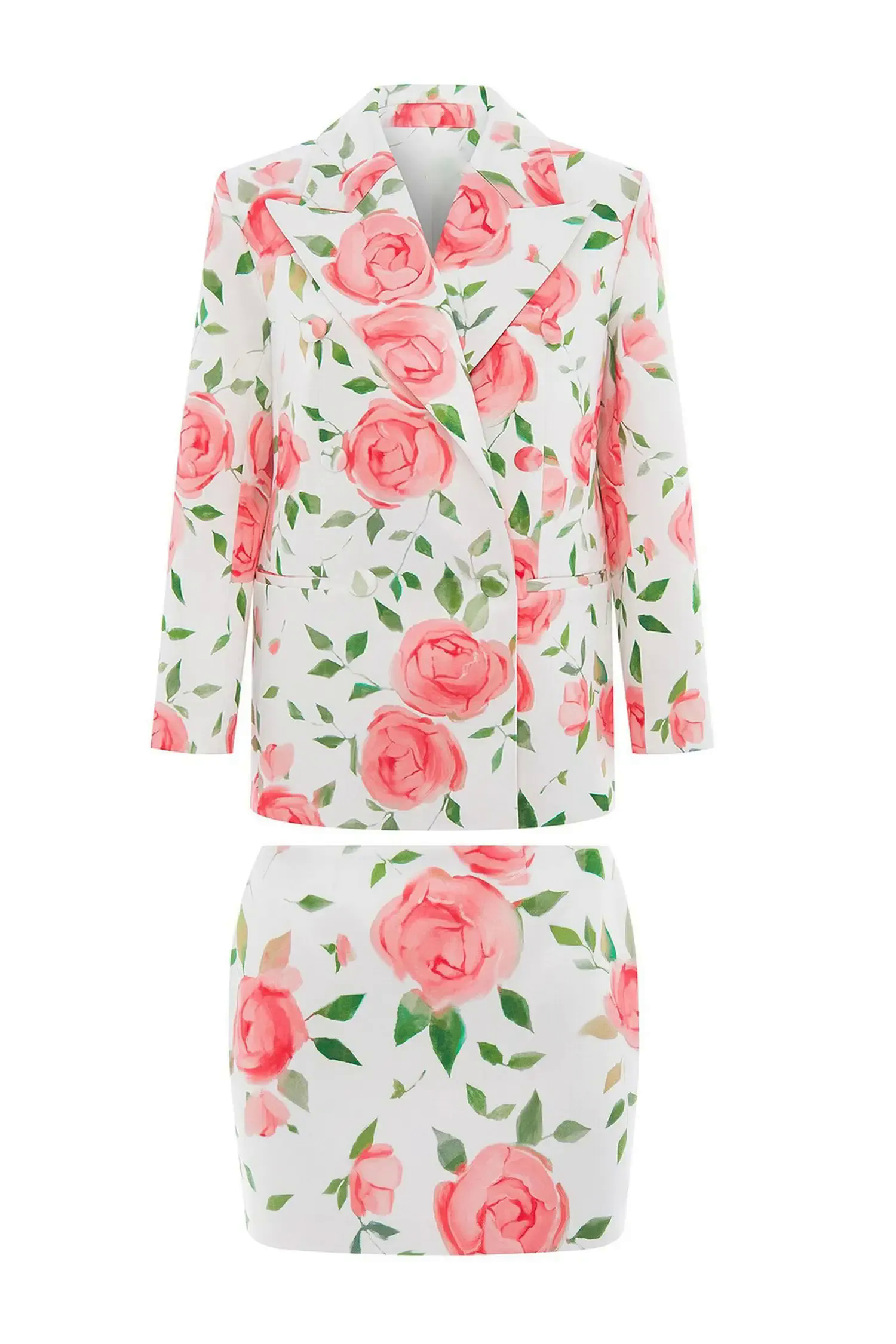 Electra White Rose Printed Blazer Set Electra White Rose Printed Blazer Set