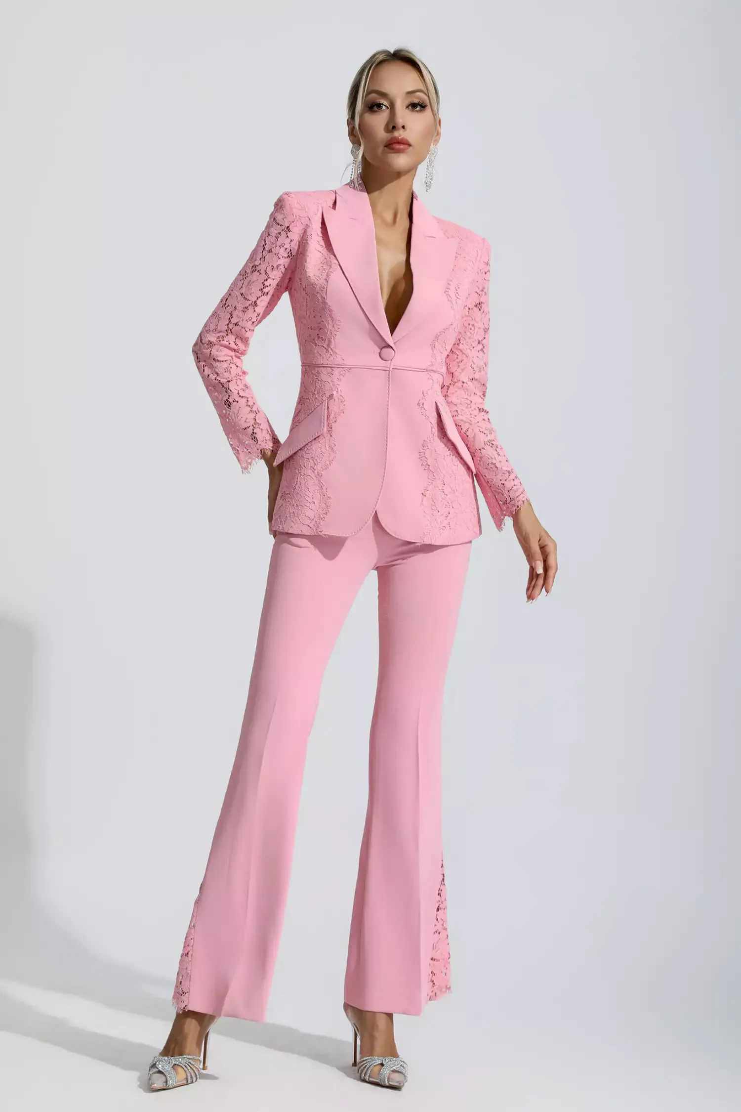 Emory Pink Floral Lace Blazer Set