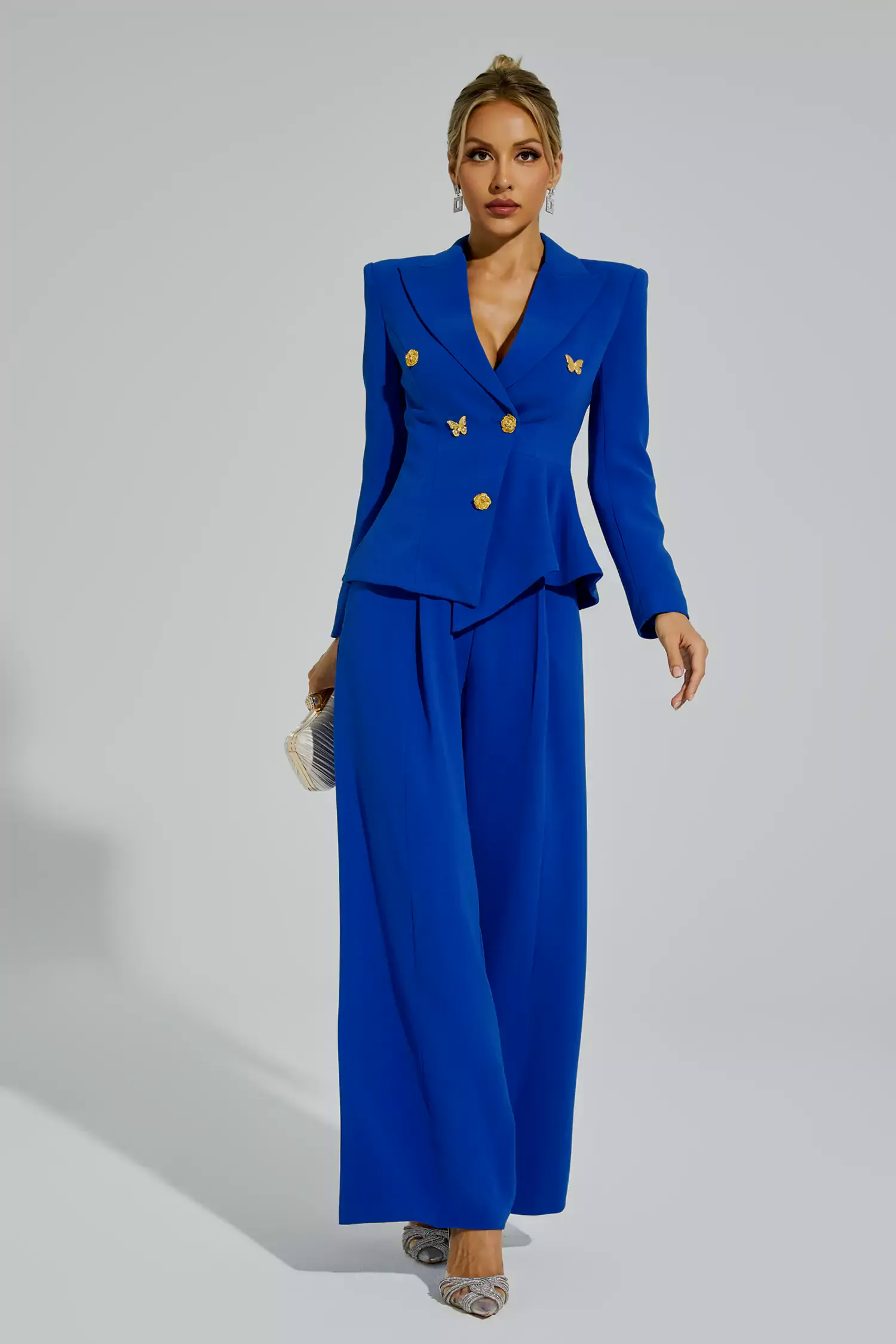 Viola Blue Butterflies Button Blazer Set Viola Blue Butterflies Button Blazer Set