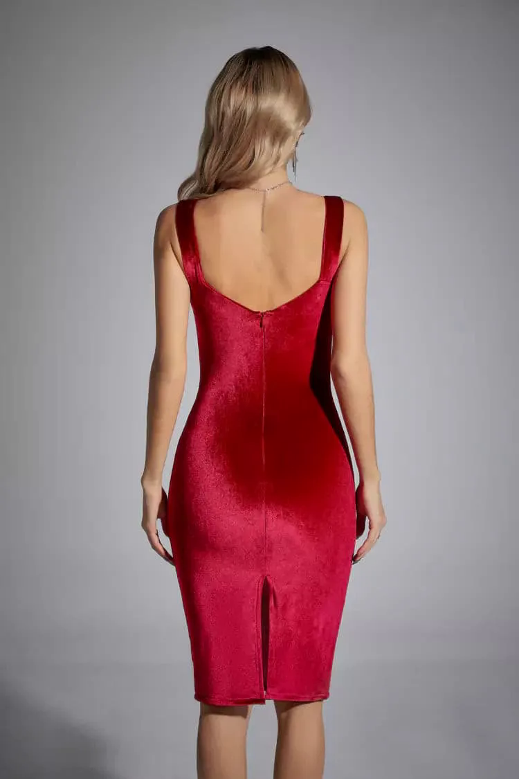 Ember Red Mesh Velvet Midi Dress