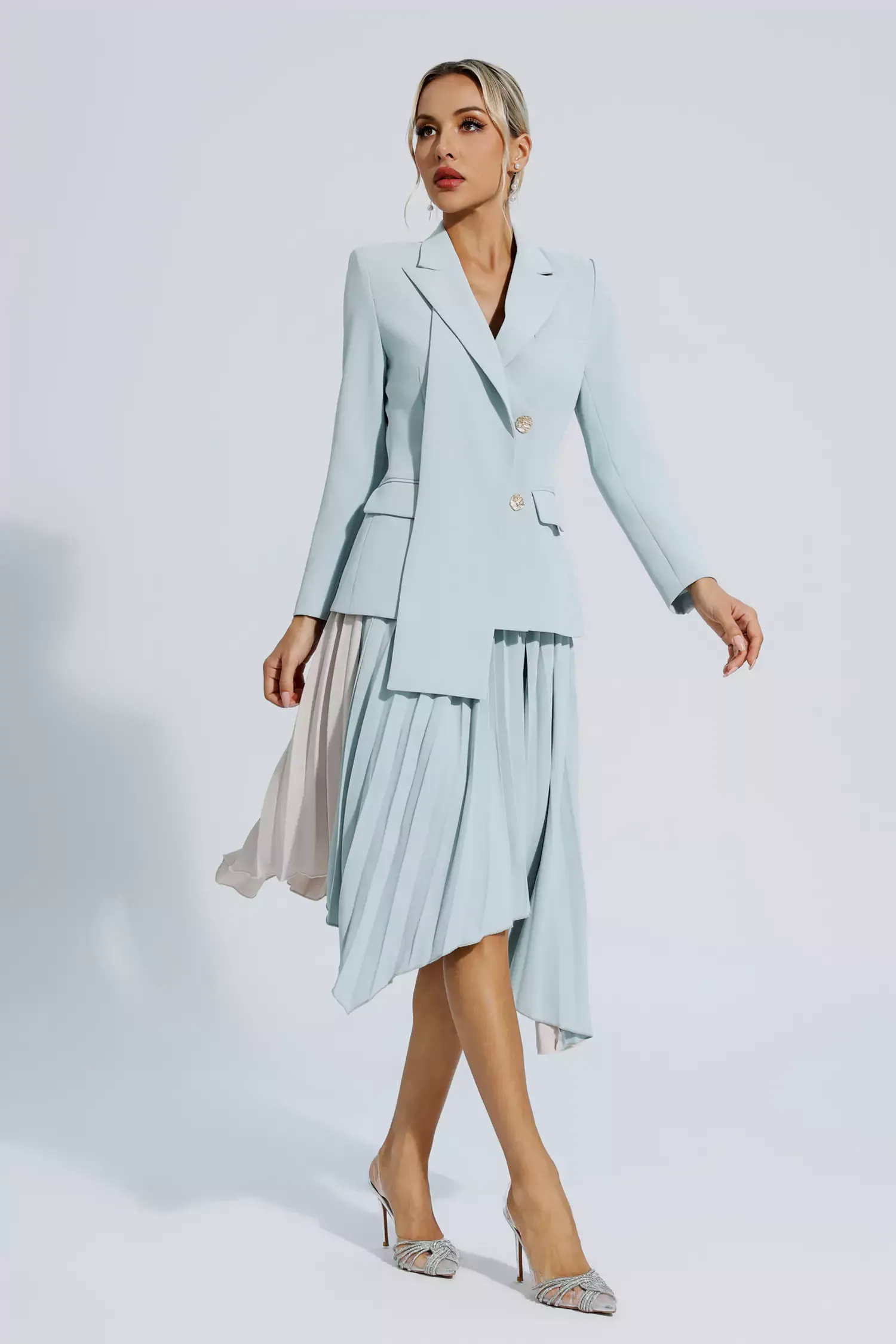 Blaire Gray Ruched Blazer Set