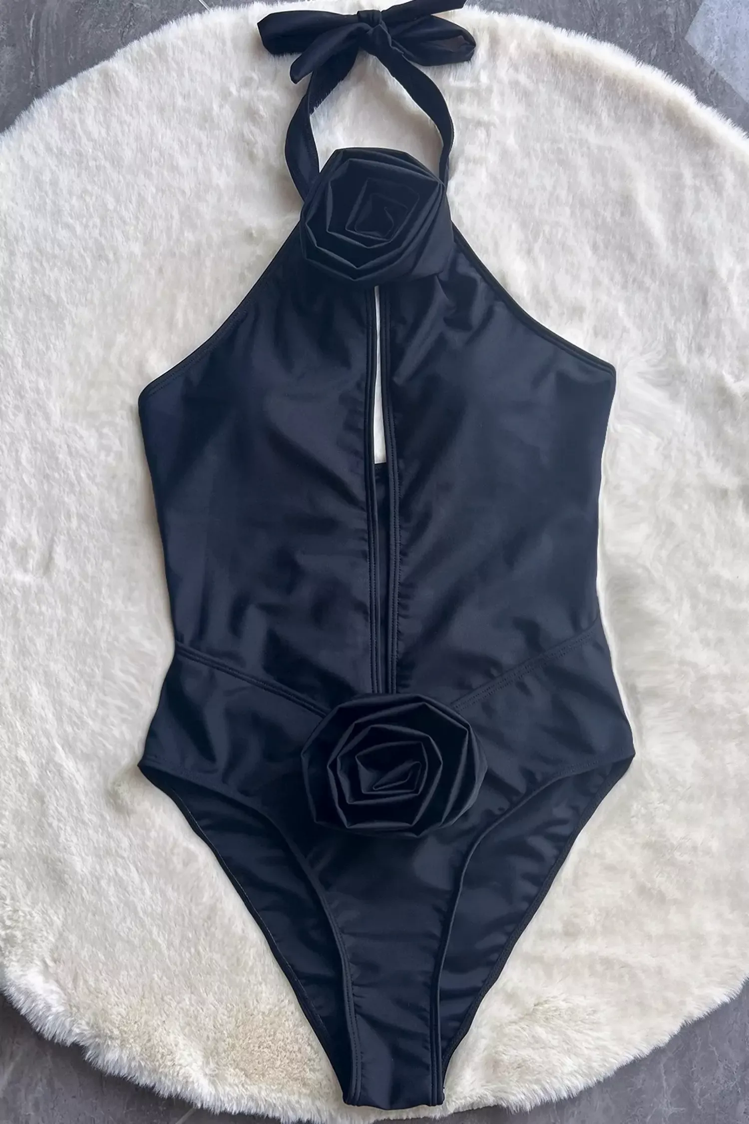 Finaru Black Halter One Piece Swimwear Finaru Black Halter One Piece Swimwear