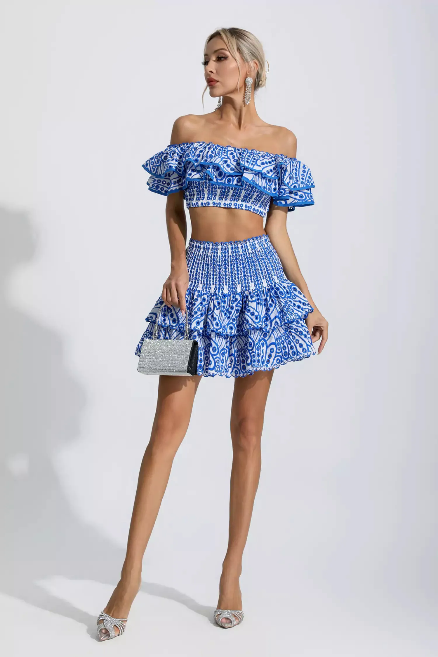 Dorothy Blue Floral Ruffle Off-Shoulder Set Dorothy Blue Floral Ruffle Off-Shoulder Set