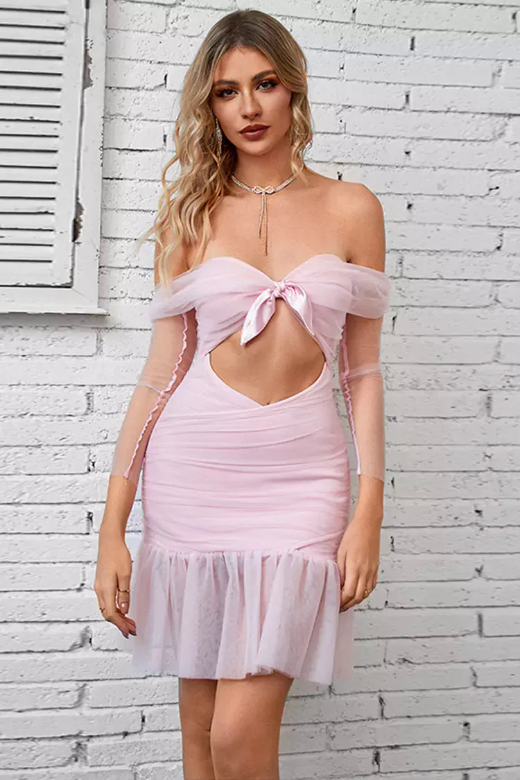 Kiara Light Pink Mesh Ruched Mini Dress Kiara Light Pink Mesh Ruched Mini Dress