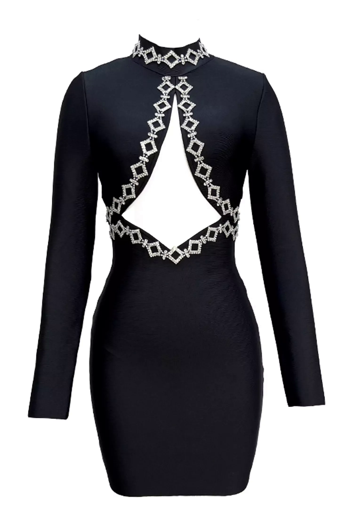 Clover Black Embellished Mesh Bandage Dress Clover Black Embellished Mesh Bandage Dress
