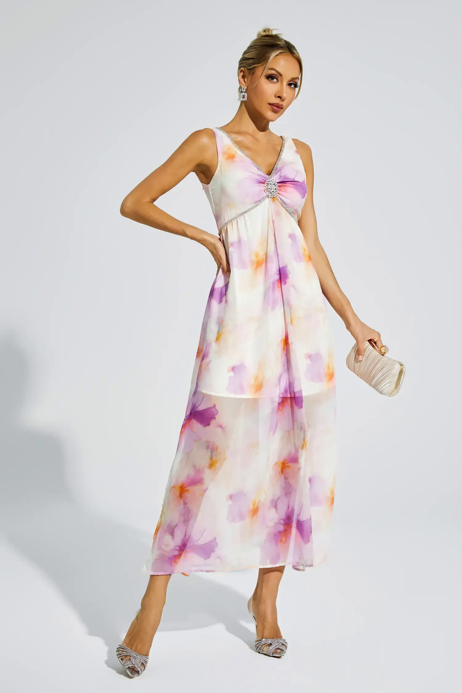 Tyler Purple Diamond V neck Midi Dress Tyler Purple Diamond V neck Midi Dress