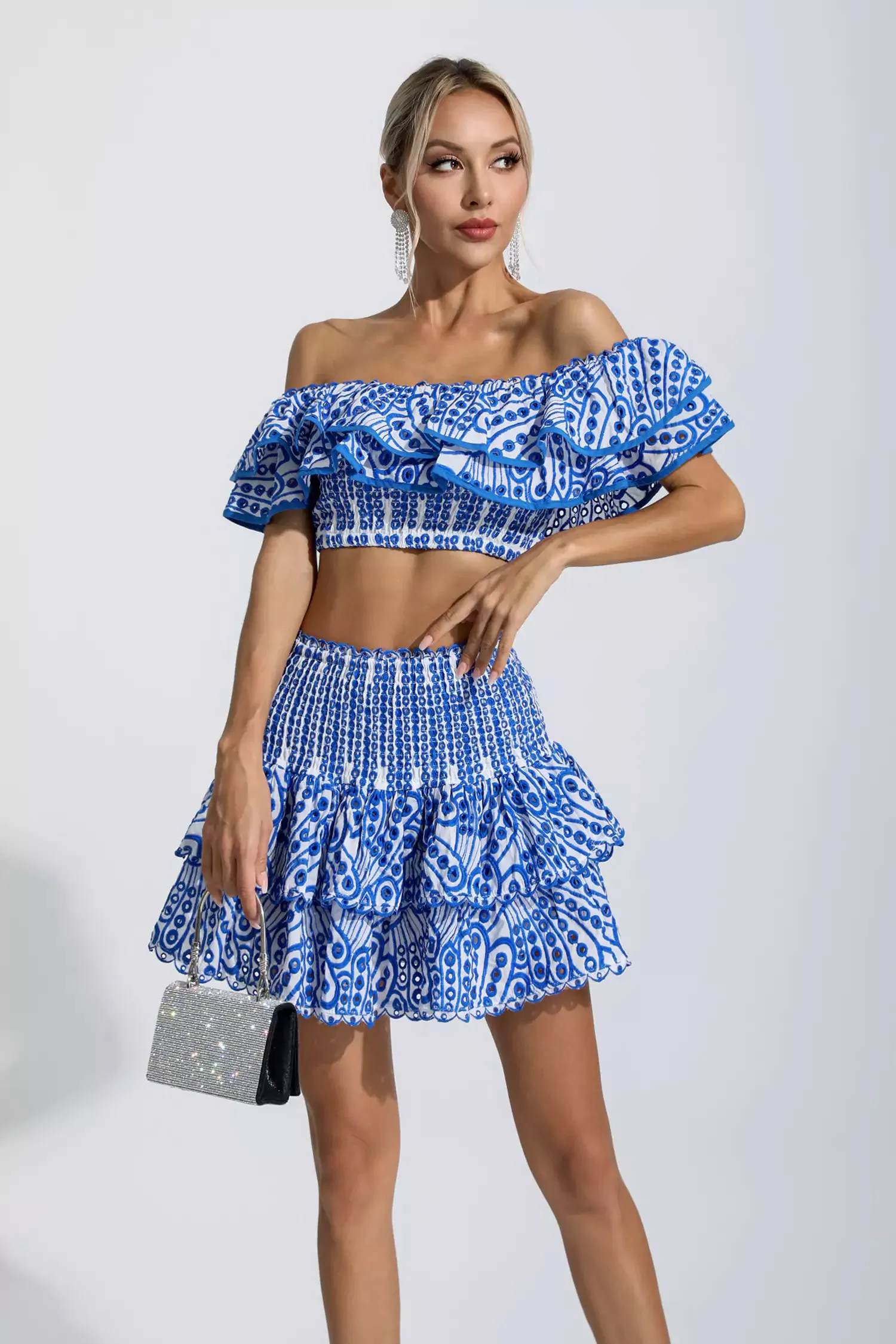 Dorothy Blue Floral Ruffle Off-Shoulder Set Dorothy Blue Floral Ruffle Off-Shoulder Set