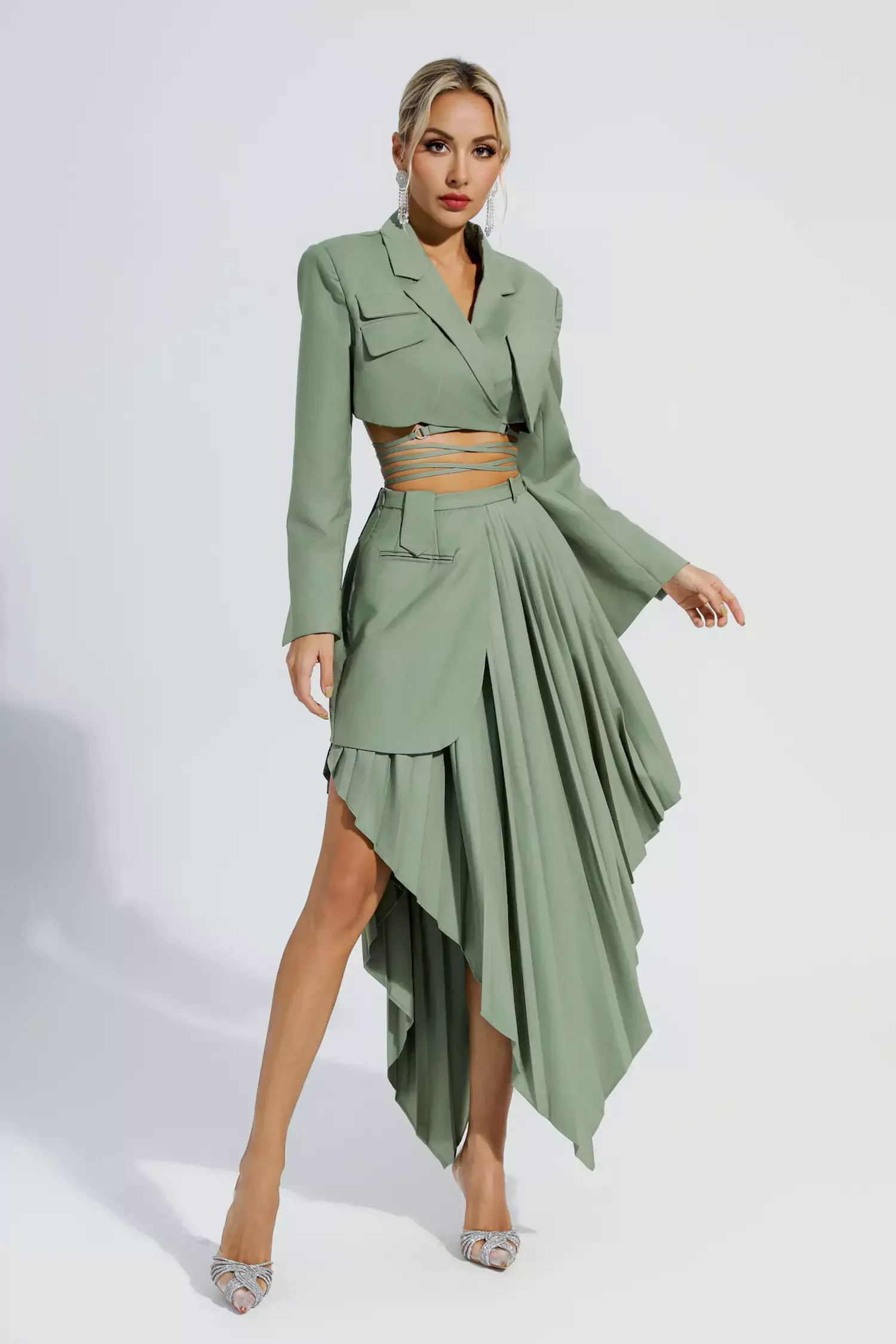 Myra Green Ruffle Blazer Set