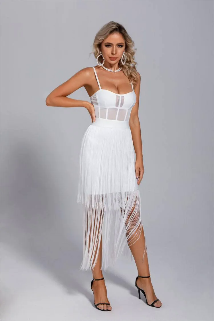 Ellie White Slip Tassel Party Dress Ellie White Slip Tassel Party Dress