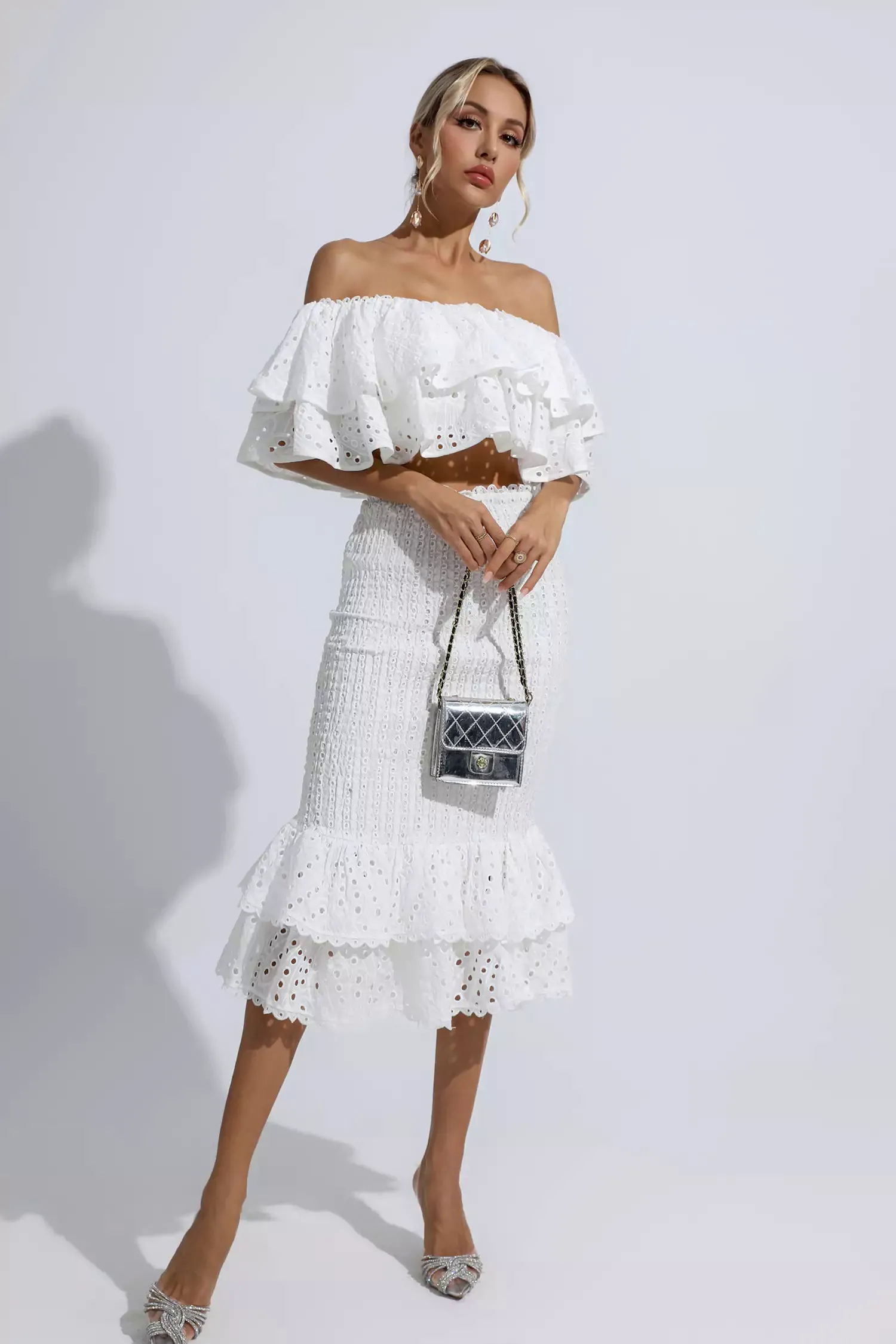 Anaya White Cutout Ruffle Set Anaya White Cutout Ruffle Set