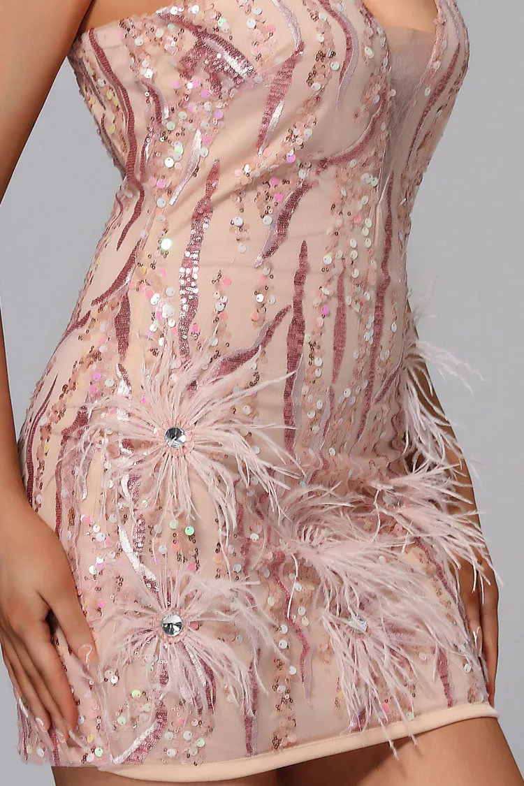 Camila Pink Feather Diamante Dress